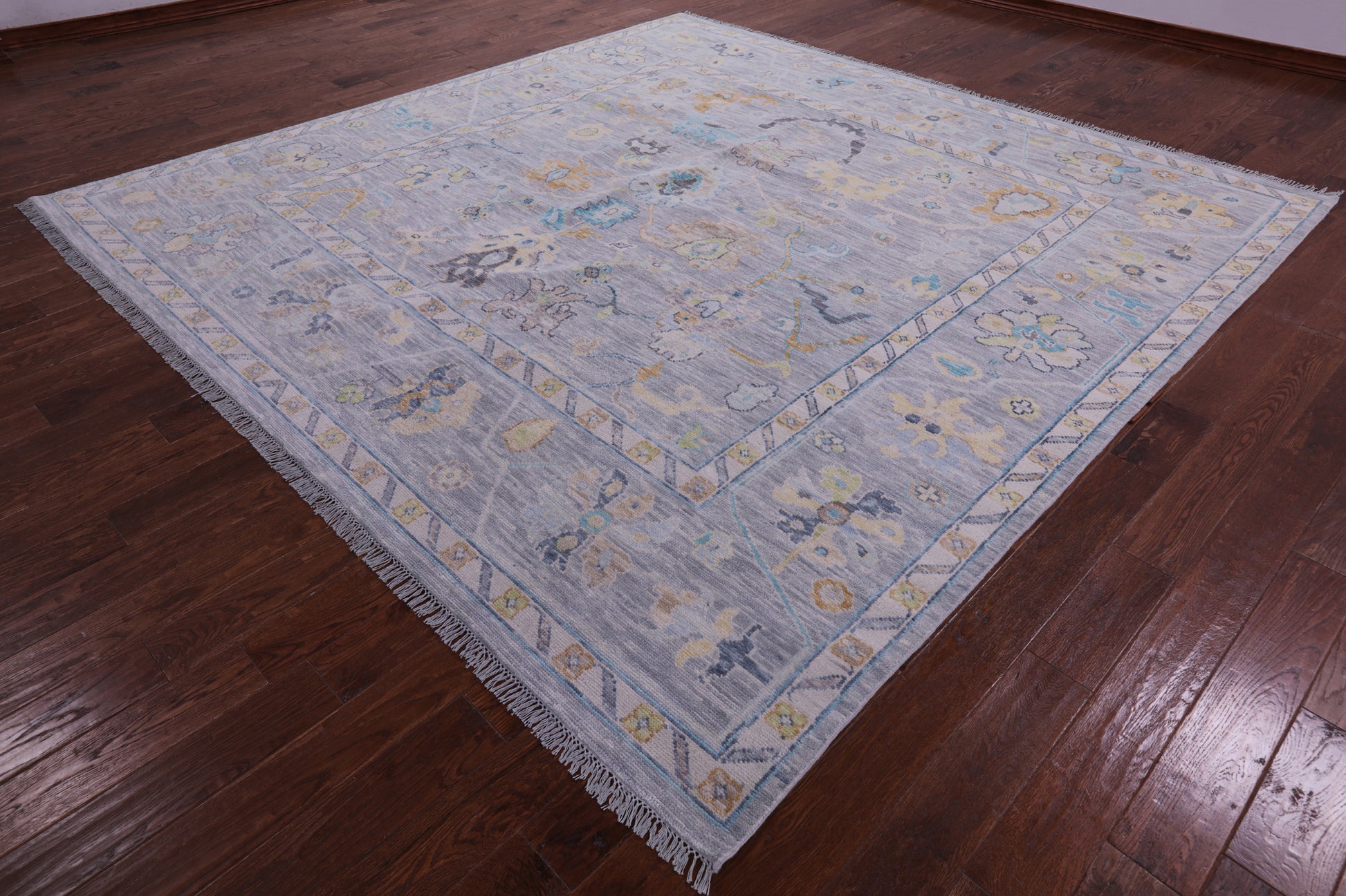Silver Square Turkish Oushak Hand Knotted Wool Rug - 10' 0" X 10' 0" - Golden Nile