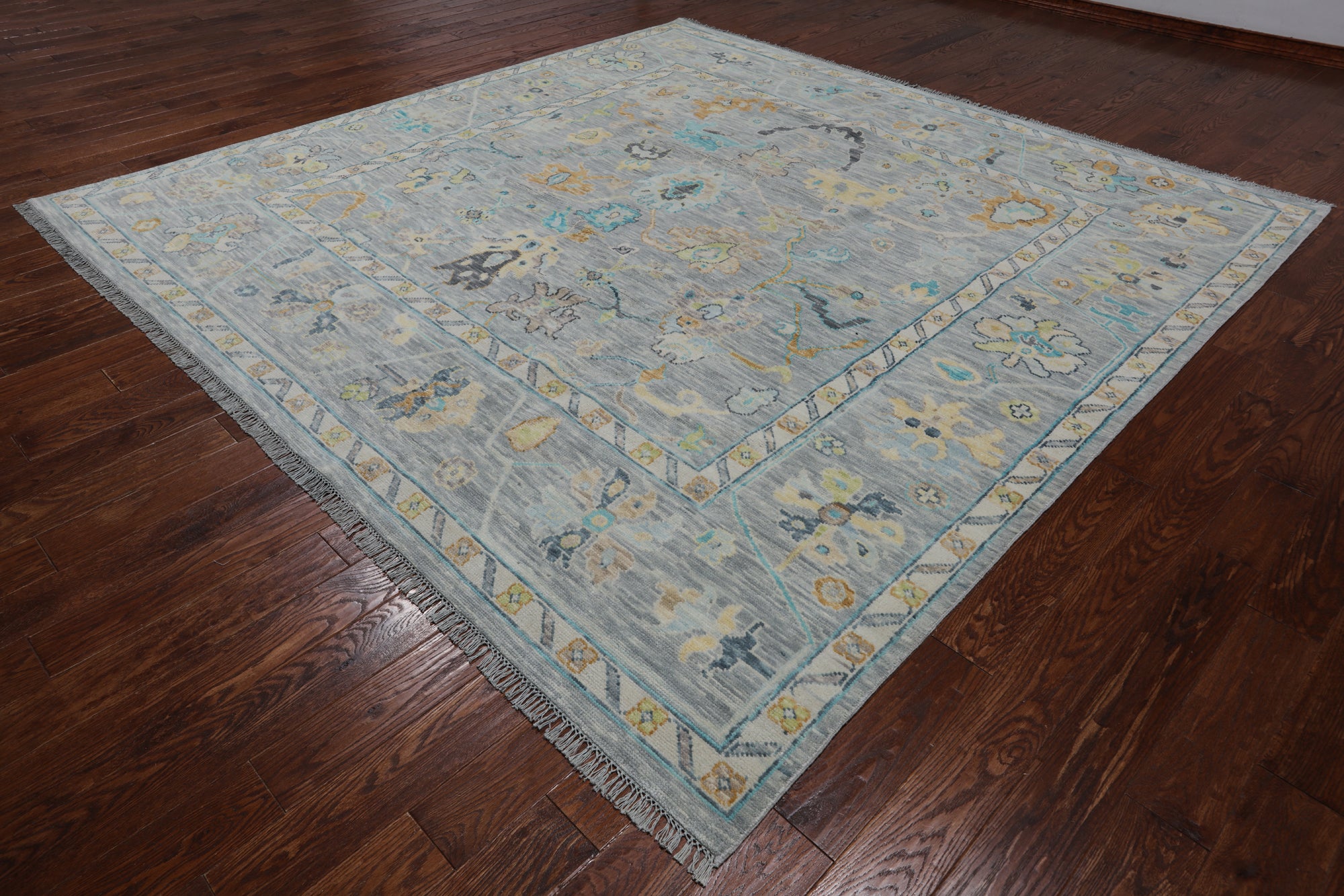SUPER SALE Silver Square Turkish Oushak Hand Knotted Wool Rug - 10' 0" X 10' 0"