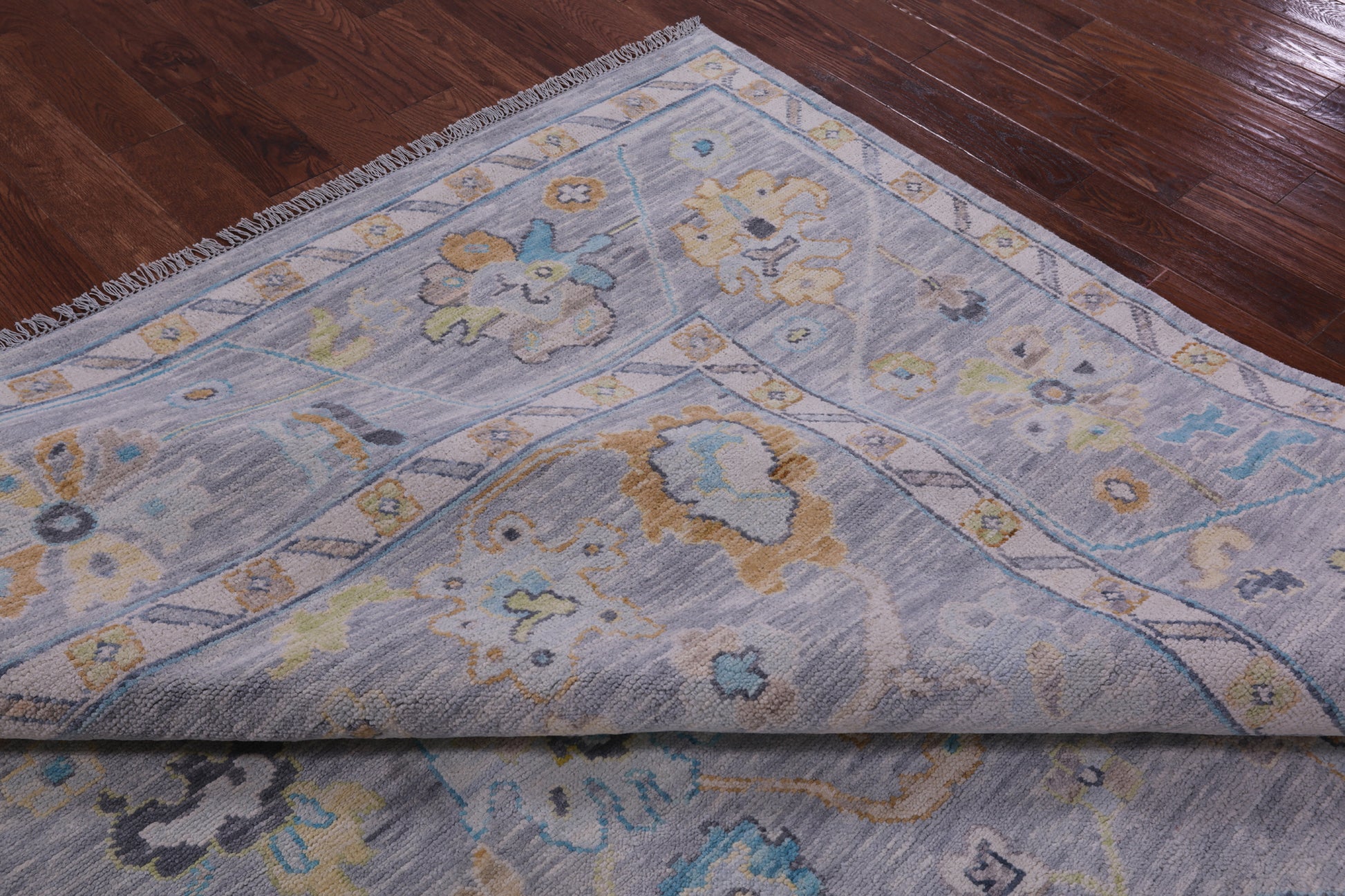 Silver Square Turkish Oushak Hand Knotted Wool Rug - 10' 0" X 10' 0" - Golden Nile