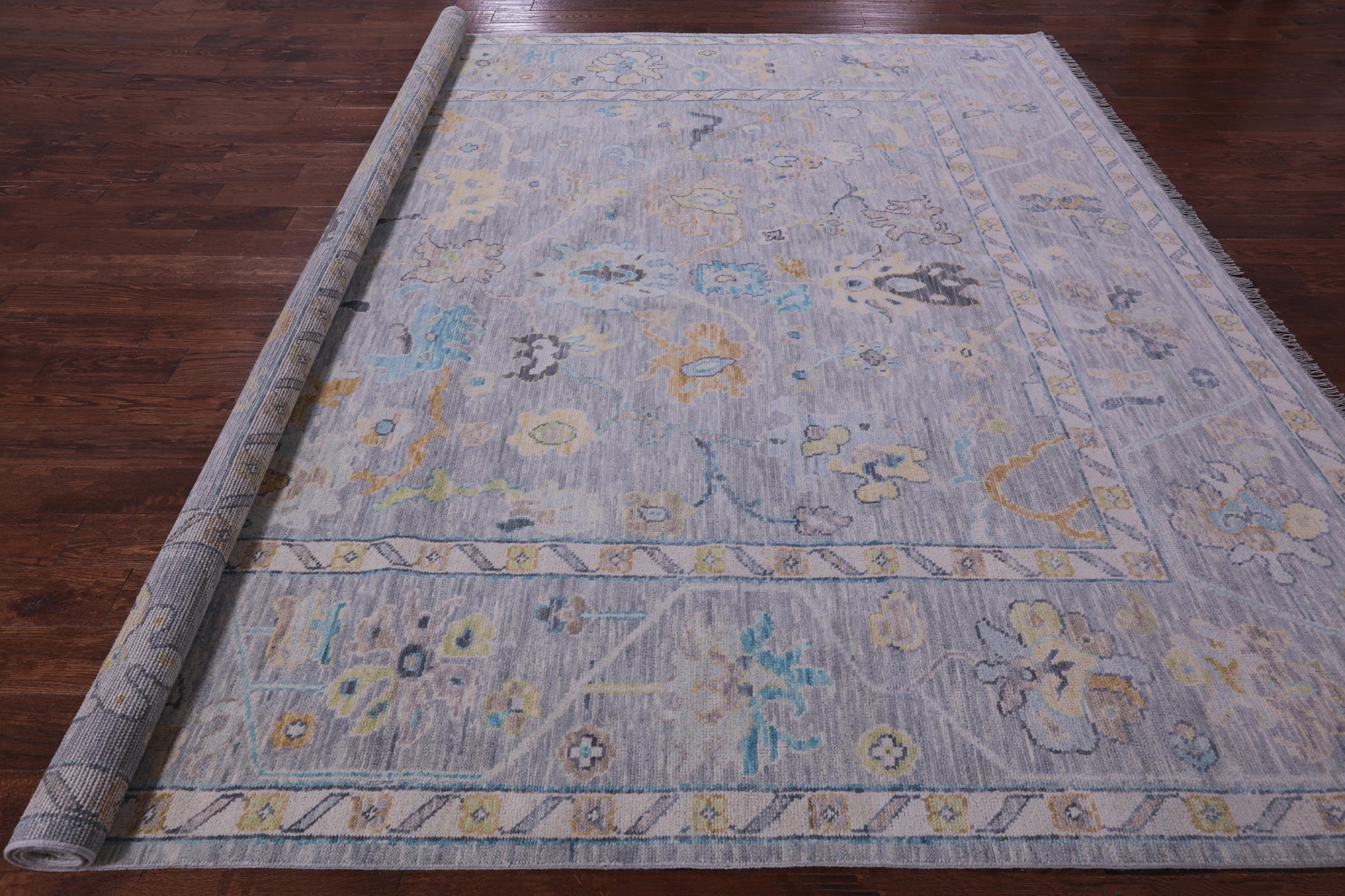 Silver Square Turkish Oushak Hand Knotted Wool Rug - 10' 0" X 10' 0" - Golden Nile