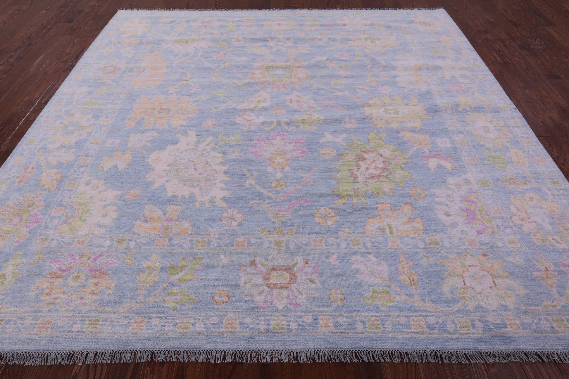 Blue Square Turkish Oushak Hand Knotted Wool Rug - 9' 9" X 10' 3" - Golden Nile
