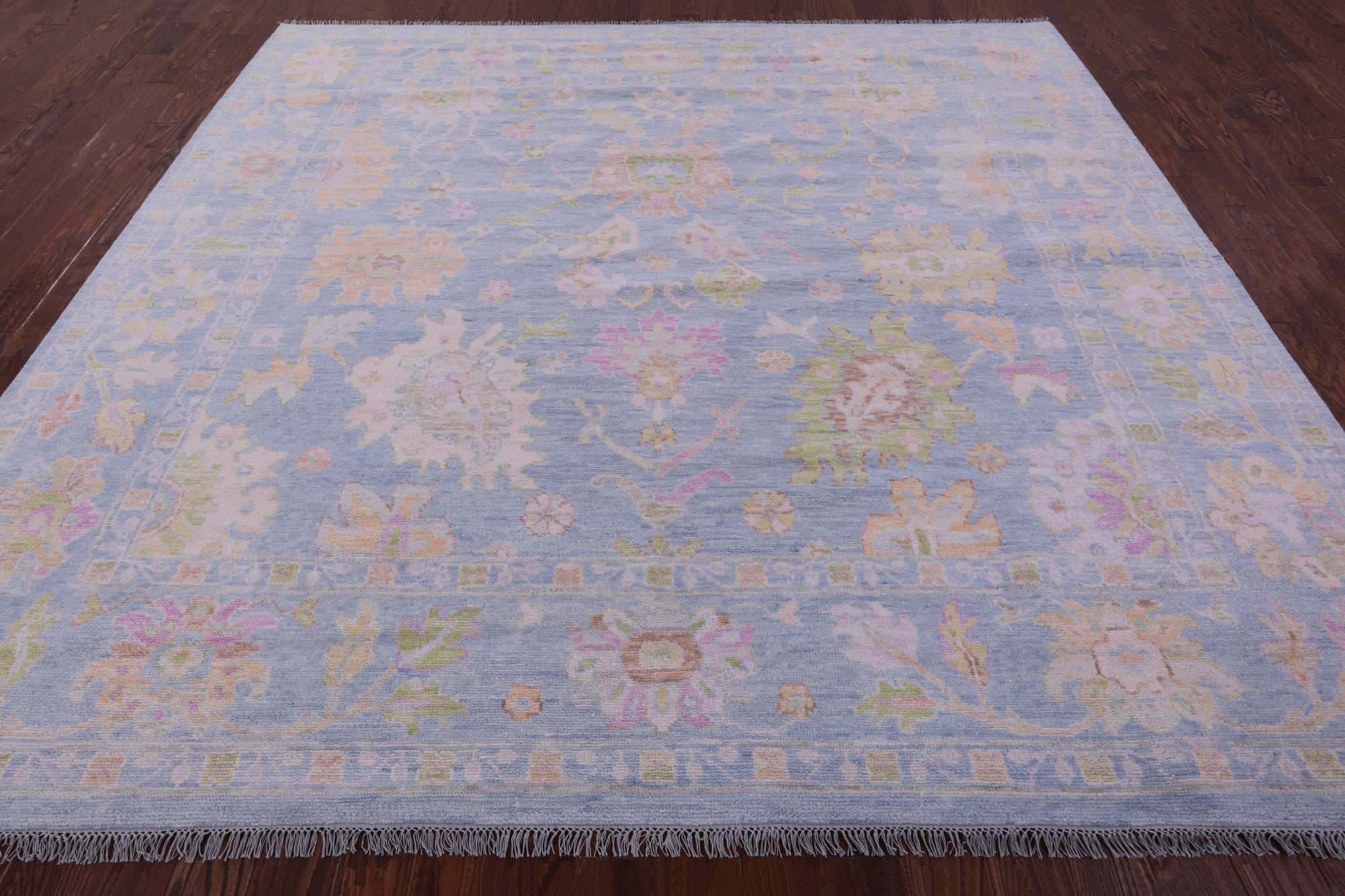 Blue Square Turkish Oushak Hand Knotted Wool Rug - 9' 9" X 10' 3" - Golden Nile