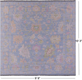 Blue Square Turkish Oushak Hand Knotted Wool Rug - 9' 9" X 10' 3" - Golden Nile