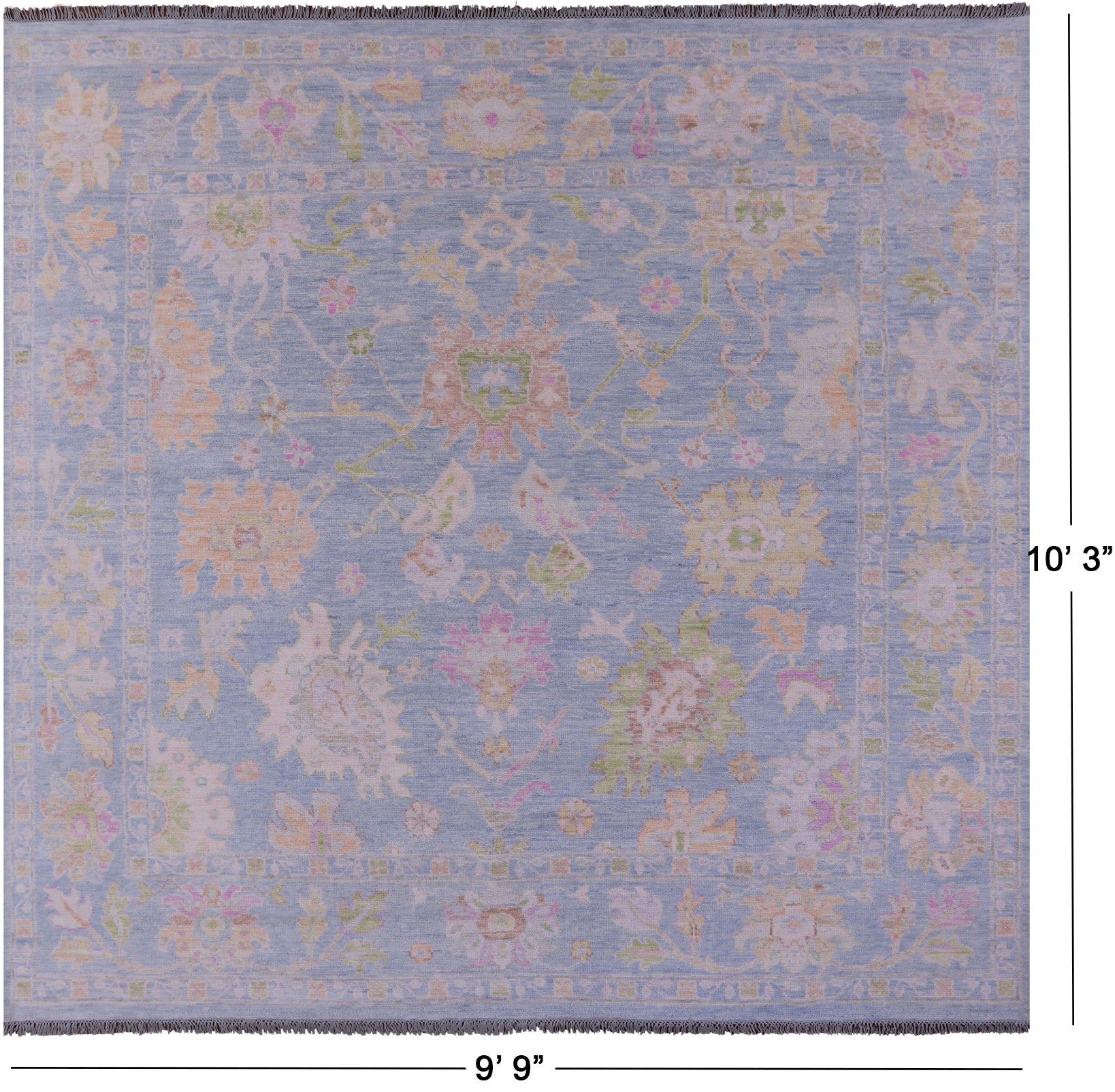 Blue Square Turkish Oushak Hand Knotted Wool Rug - 9' 9" X 10' 3" - Golden Nile