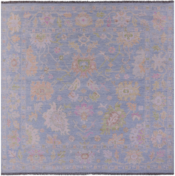 Blue Square Turkish Oushak Hand Knotted Wool Rug - 9' 9" X 10' 3" - Golden Nile