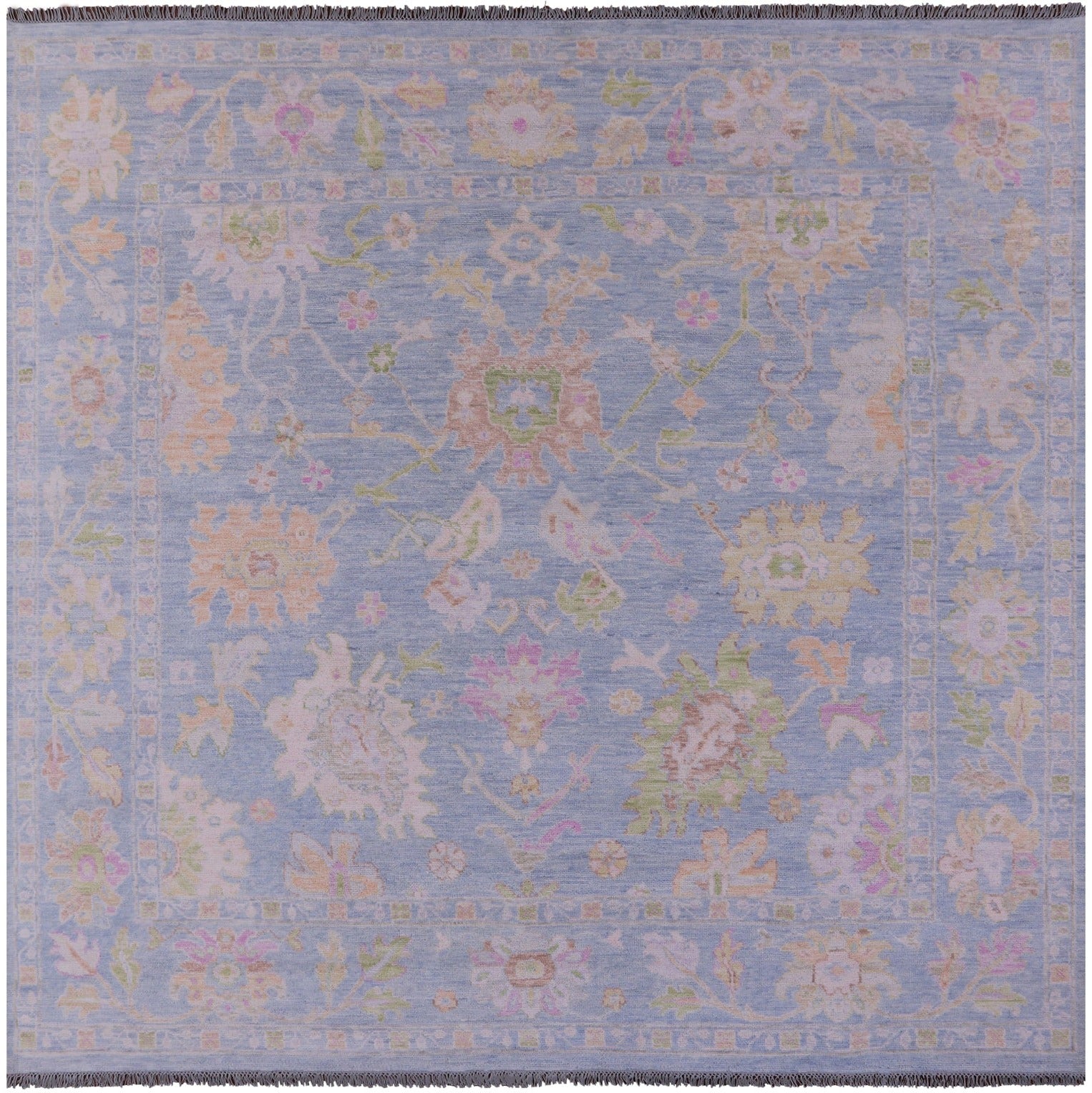 Blue Square Turkish Oushak Hand Knotted Wool Rug - 9' 9" X 10' 3" - Golden Nile