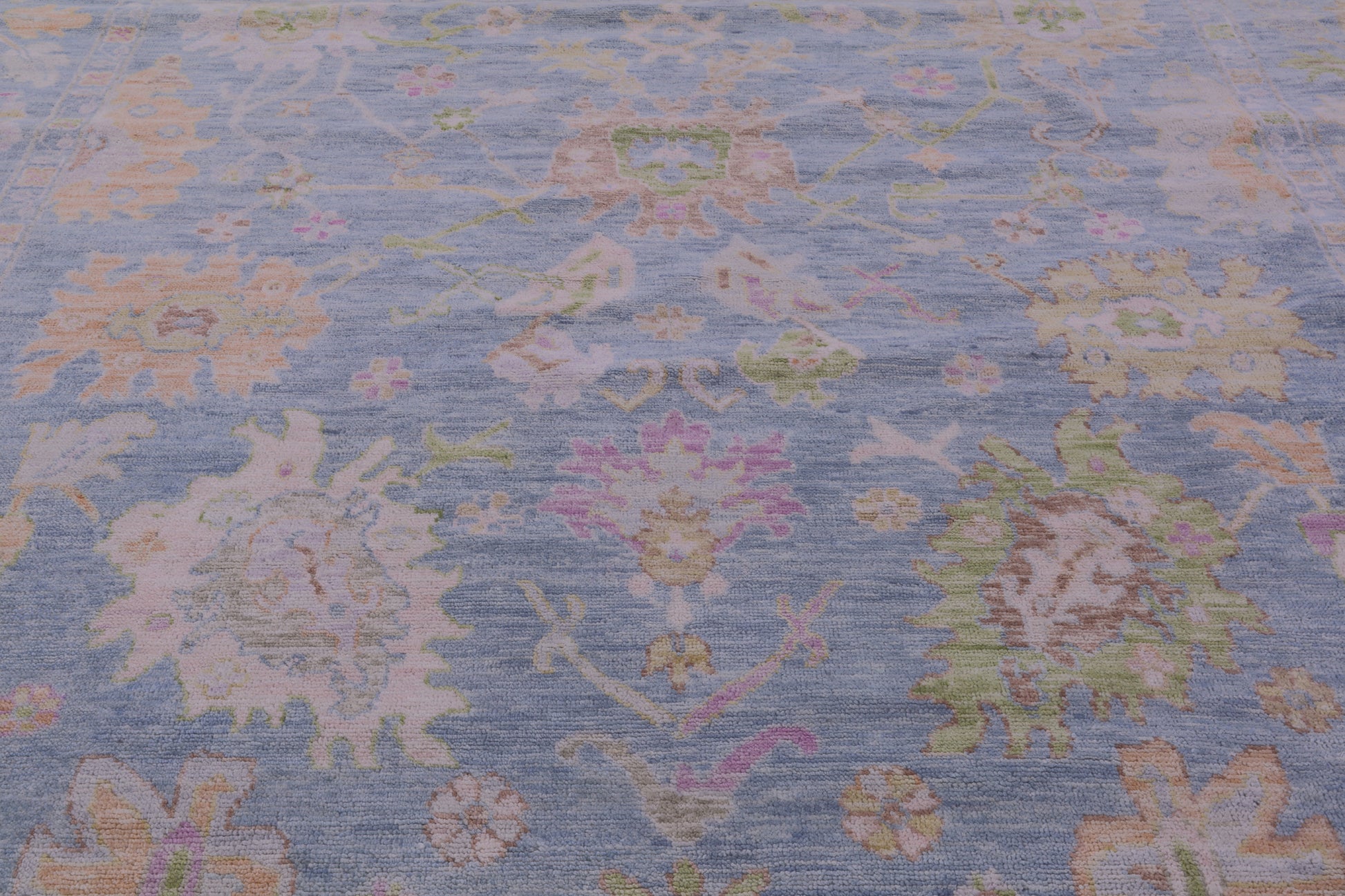 Blue Square Turkish Oushak Hand Knotted Wool Rug - 9' 9" X 10' 3" - Golden Nile
