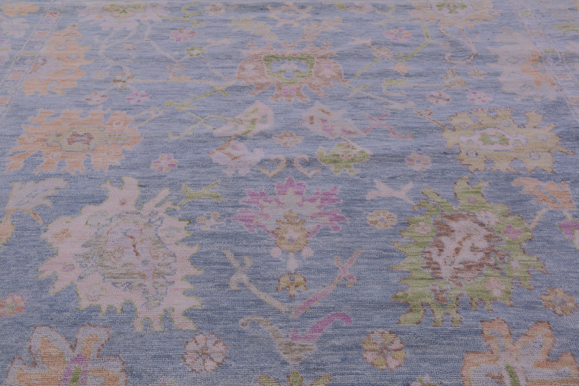 Blue Square Turkish Oushak Hand Knotted Wool Rug - 9' 9" X 10' 3" - Golden Nile