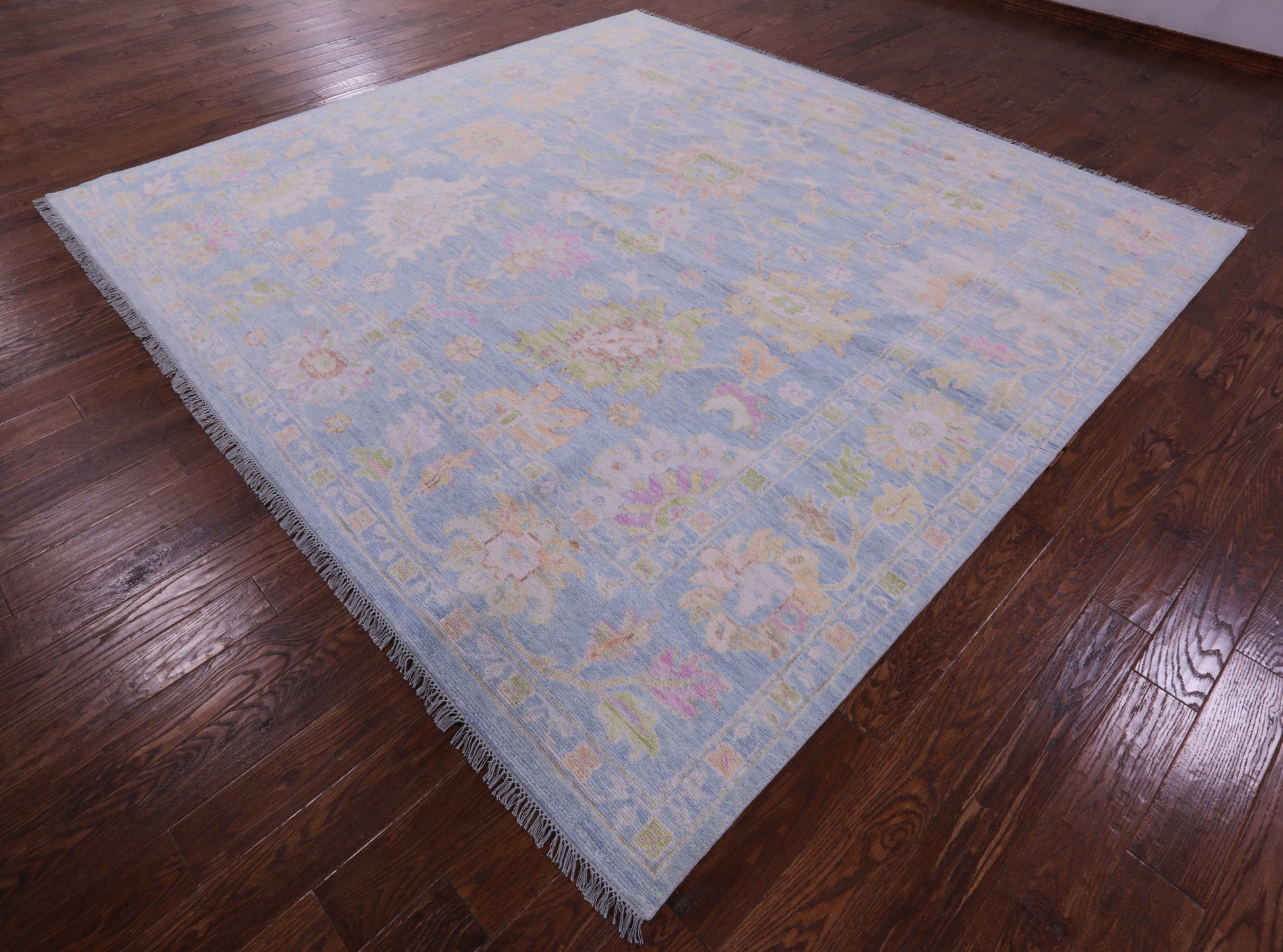 Blue Square Turkish Oushak Hand Knotted Wool Rug - 9' 9" X 10' 3" - Golden Nile