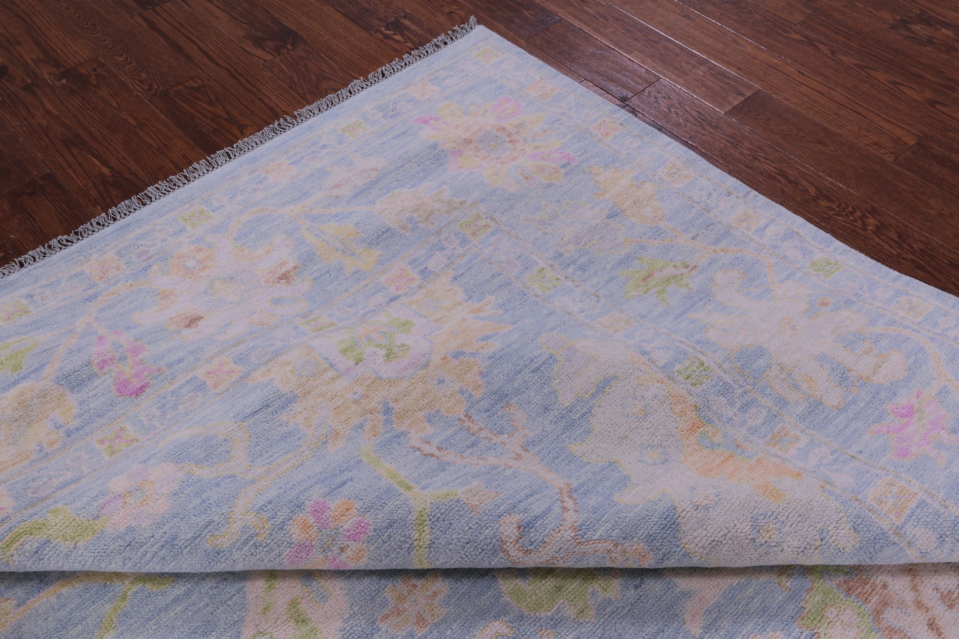 Blue Square Turkish Oushak Hand Knotted Wool Rug - 9' 9" X 10' 3" - Golden Nile