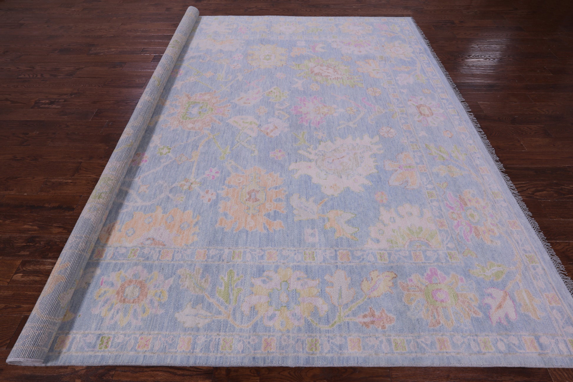 Blue Square Turkish Oushak Hand Knotted Wool Rug - 9' 9" X 10' 3" - Golden Nile