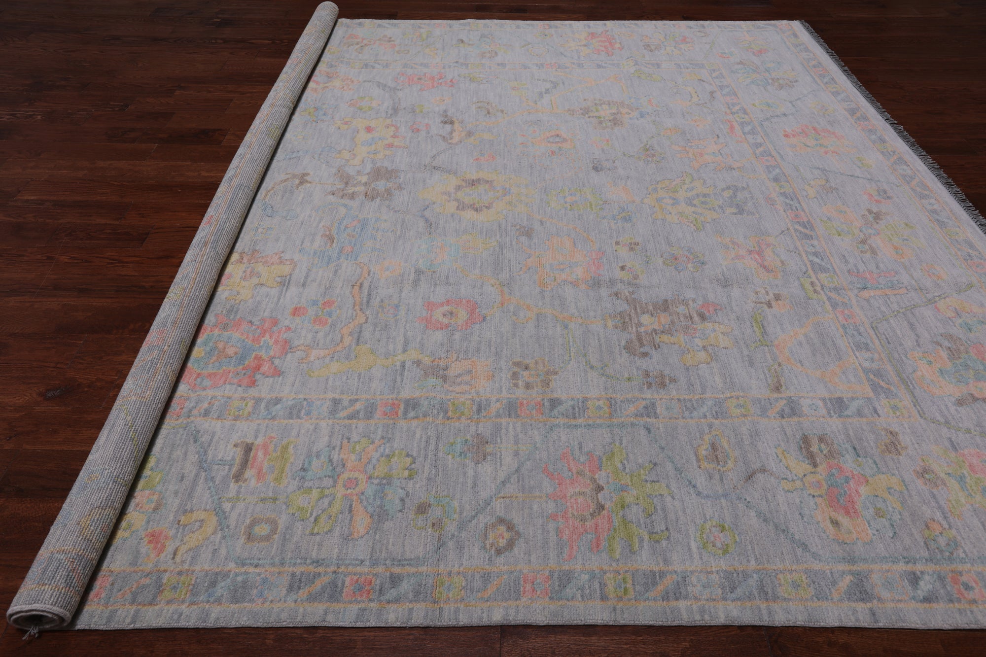 SUPER SALE Silver Square Turkish Oushak Hand Knotted Wool Rug - 10' 1" X 10' 4"