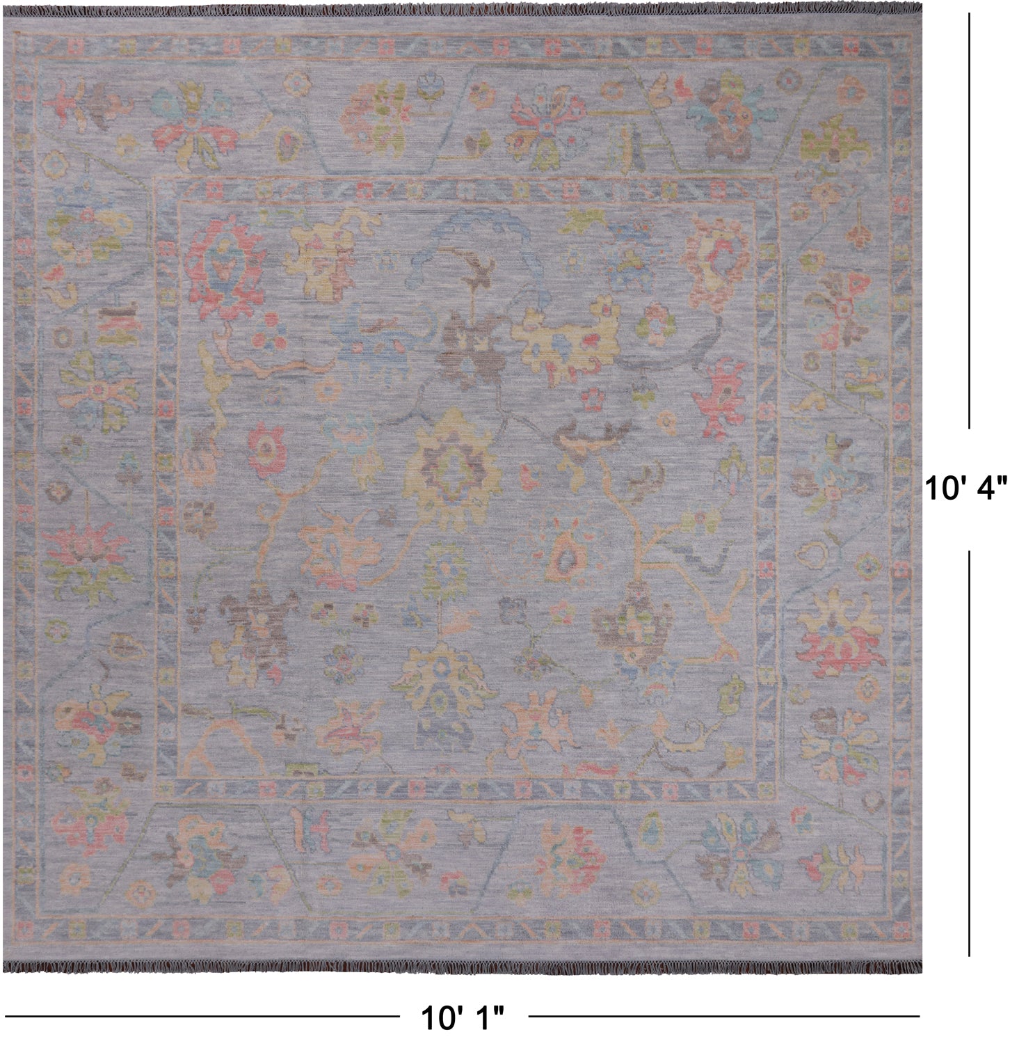 SUPER SALE Silver Square Turkish Oushak Hand Knotted Wool Rug - 10' 1" X 10' 4"