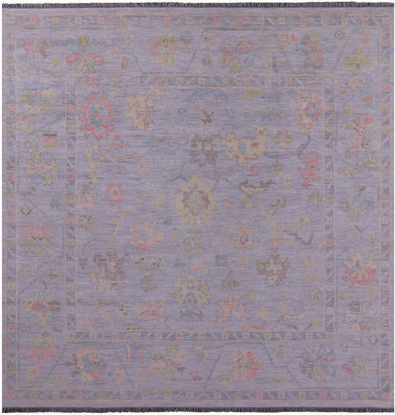 Silver Square Turkish Oushak Hand Knotted Wool Rug - 10' 1" X 10' 4" - Golden Nile