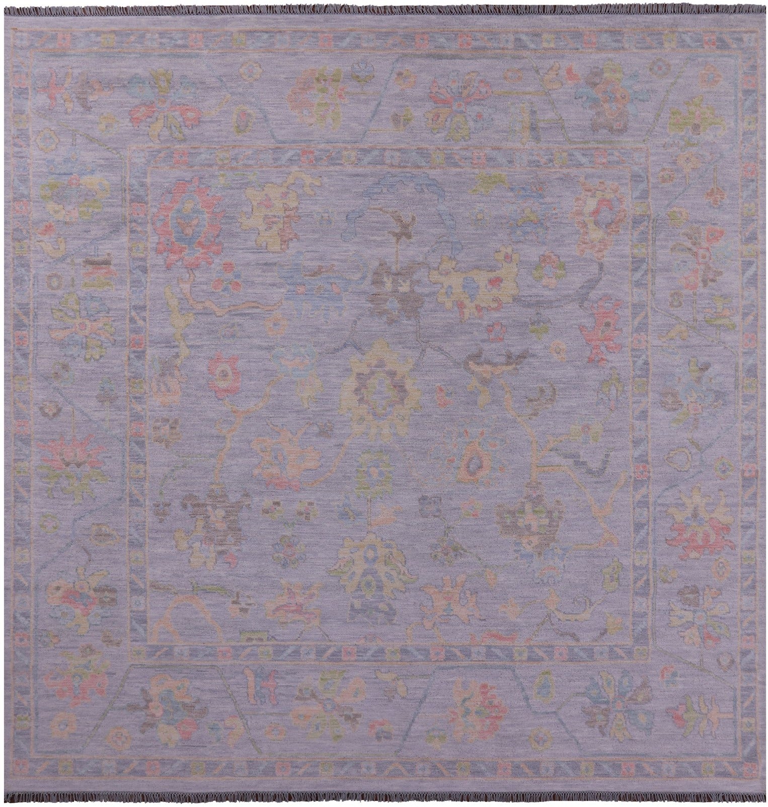 Silver Square Turkish Oushak Hand Knotted Wool Rug - 10' 1" X 10' 4" - Golden Nile