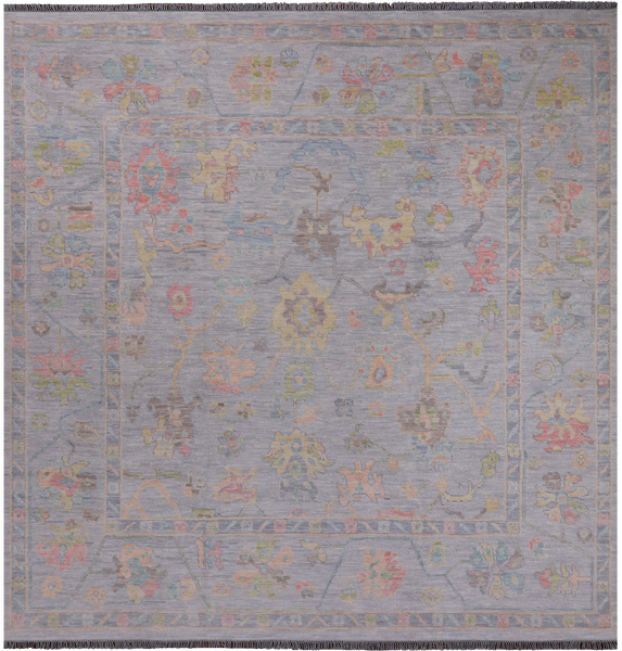 SUPER SALE Silver Square Turkish Oushak Hand Knotted Wool Rug - 10' 1" X 10' 4"