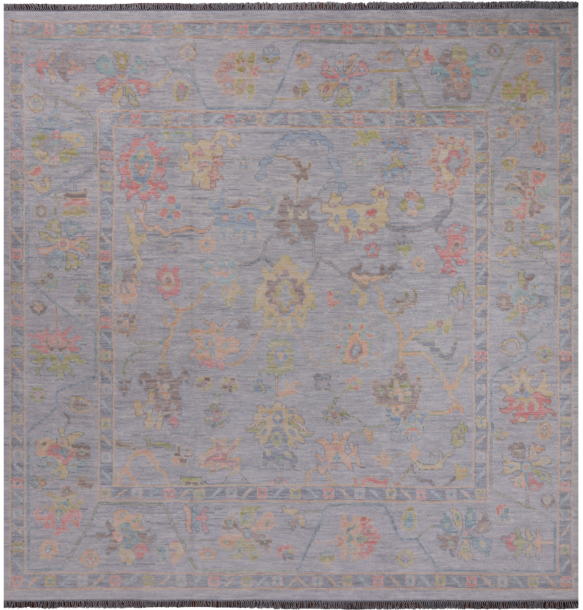 SUPER SALE Silver Square Turkish Oushak Hand Knotted Wool Rug - 10' 1" X 10' 4"