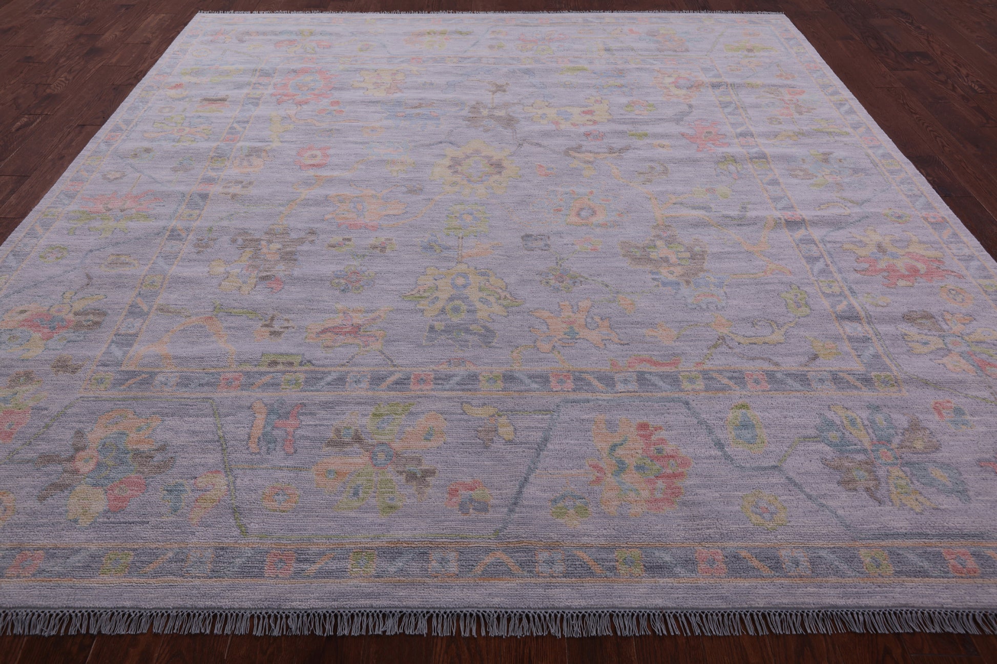 Silver Square Turkish Oushak Hand Knotted Wool Rug - 10' 1" X 10' 4" - Golden Nile