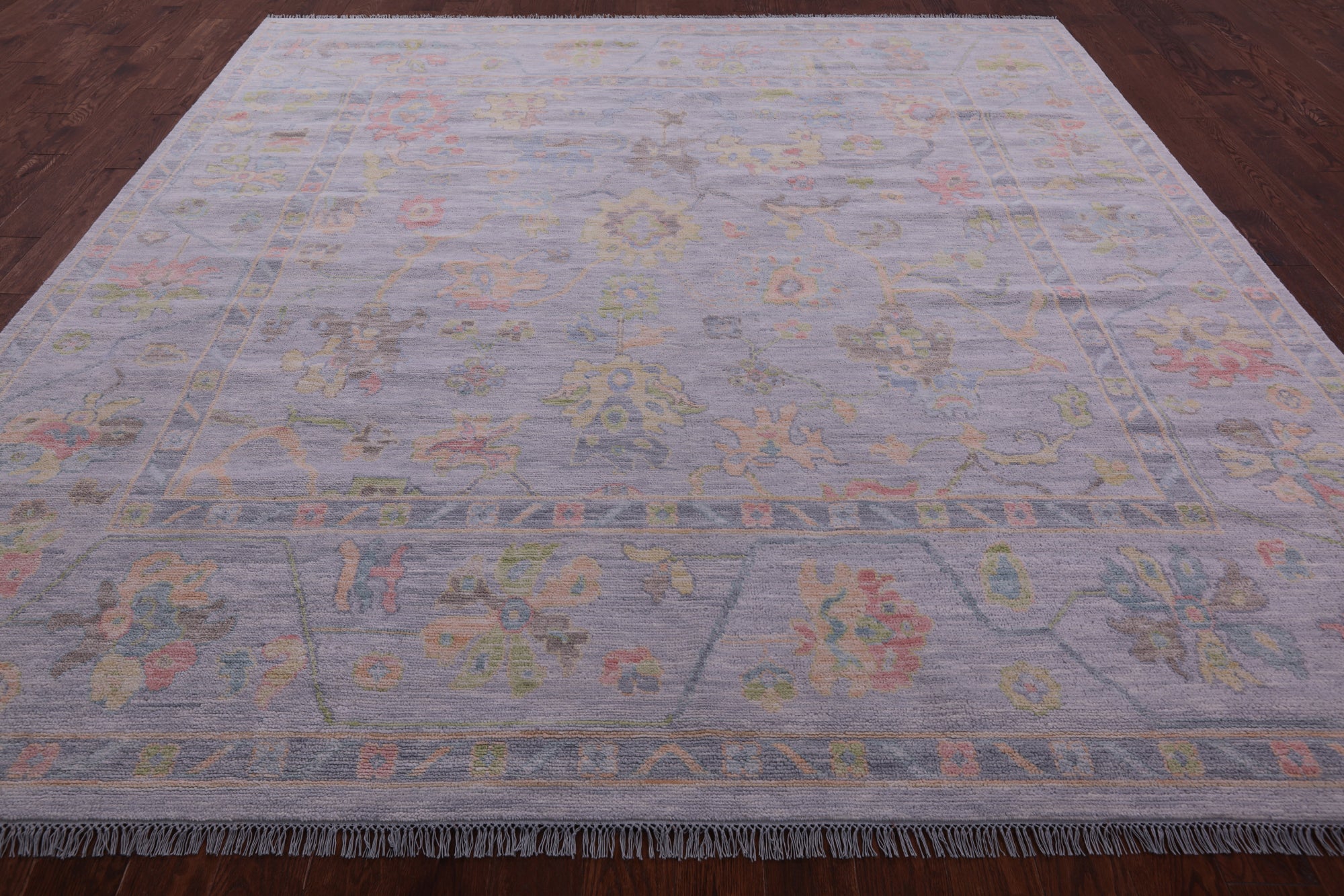 Silver Square Turkish Oushak Hand Knotted Wool Rug - 10' 1" X 10' 4" - Golden Nile