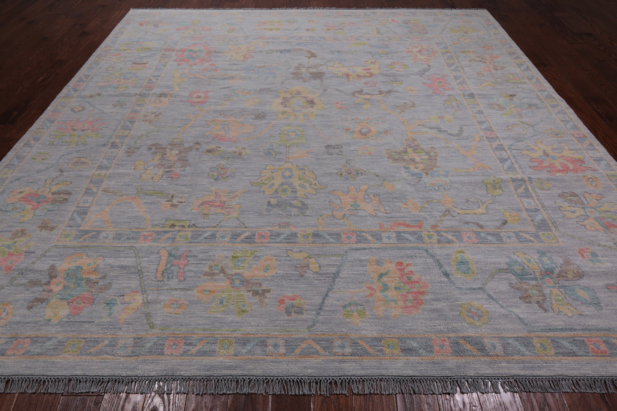 SUPER SALE Silver Square Turkish Oushak Hand Knotted Wool Rug - 10' 1" X 10' 4"
