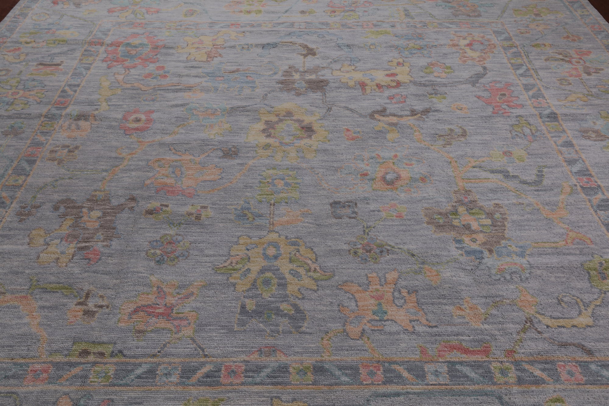 SUPER SALE Silver Square Turkish Oushak Hand Knotted Wool Rug - 10' 1" X 10' 4"