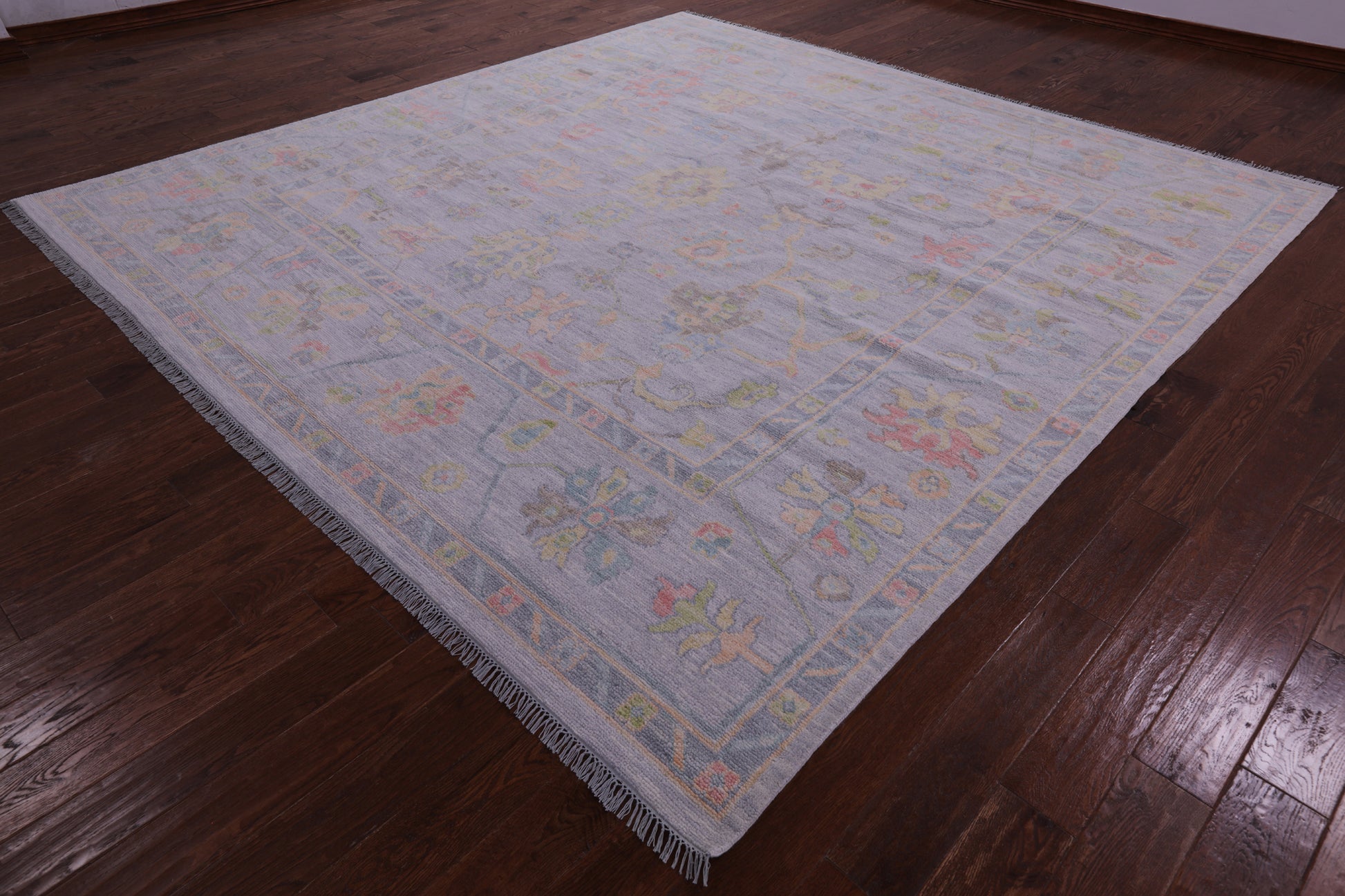 Silver Square Turkish Oushak Hand Knotted Wool Rug - 10' 1" X 10' 4" - Golden Nile