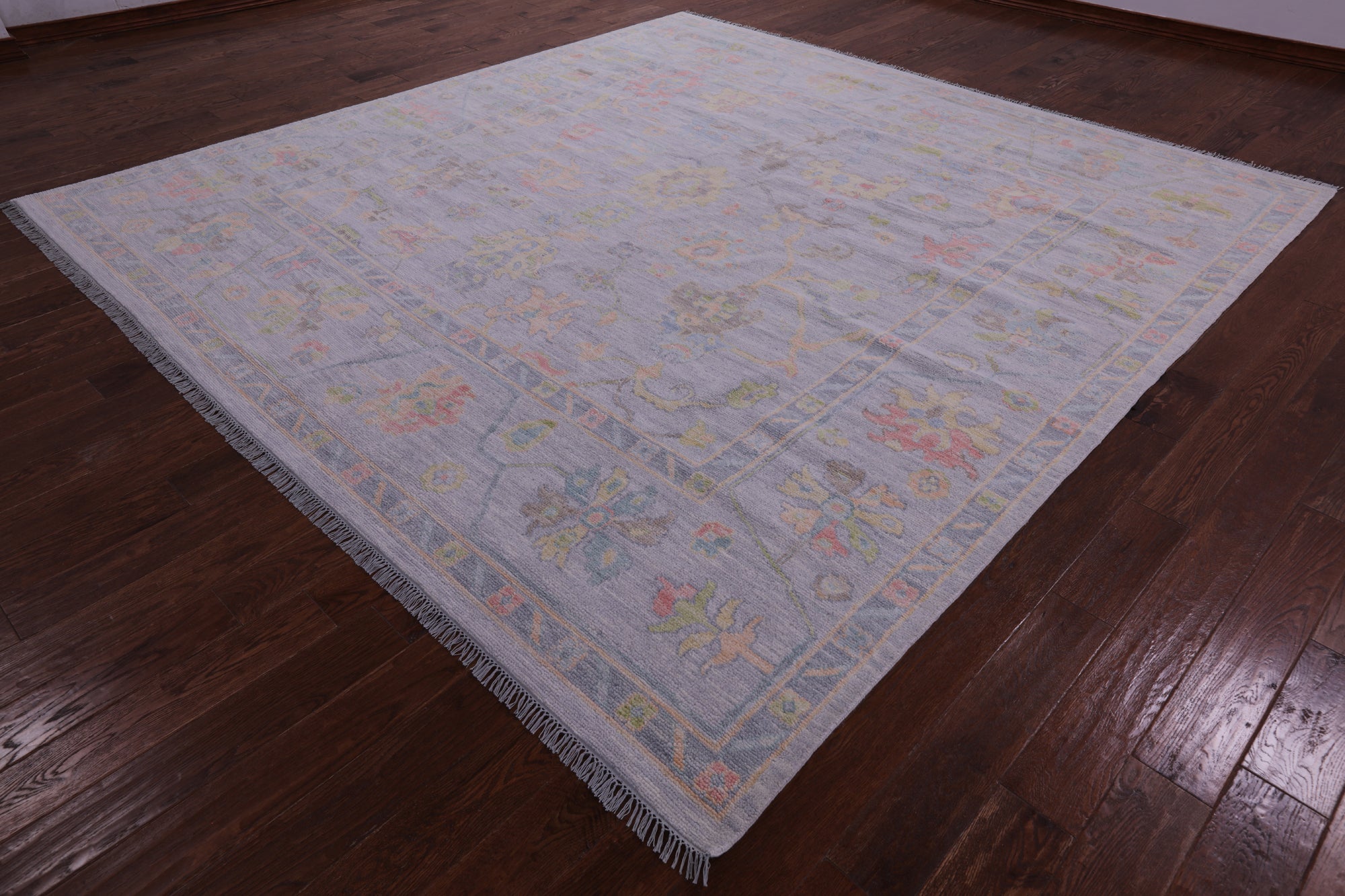 Silver Square Turkish Oushak Hand Knotted Wool Rug - 10' 1" X 10' 4" - Golden Nile