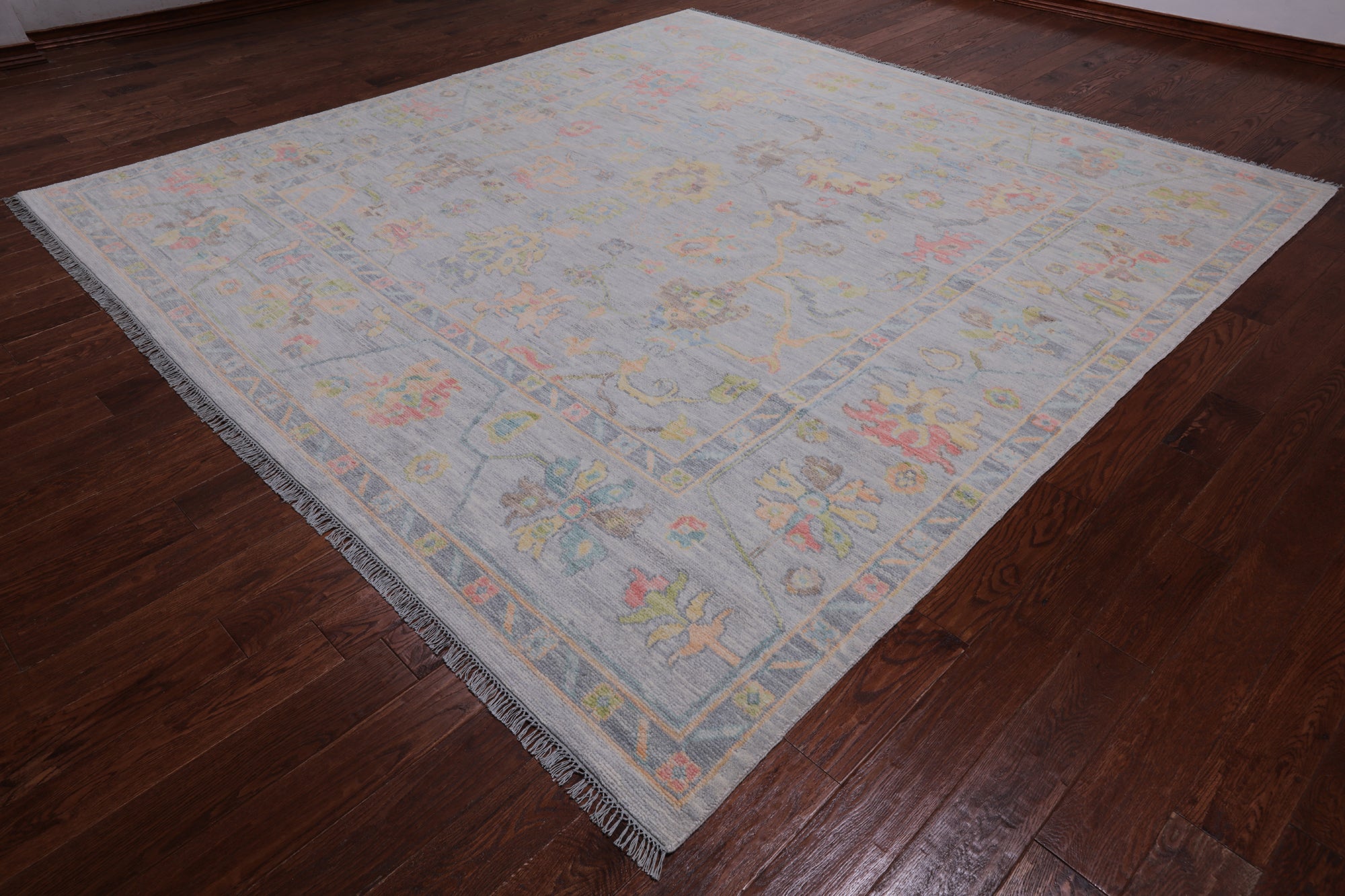 SUPER SALE Silver Square Turkish Oushak Hand Knotted Wool Rug - 10' 1" X 10' 4"