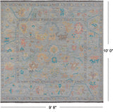 SUPER SALE Silver Square Turkish Oushak Handmade Wool Rug - 9' 8" X 10' 0"