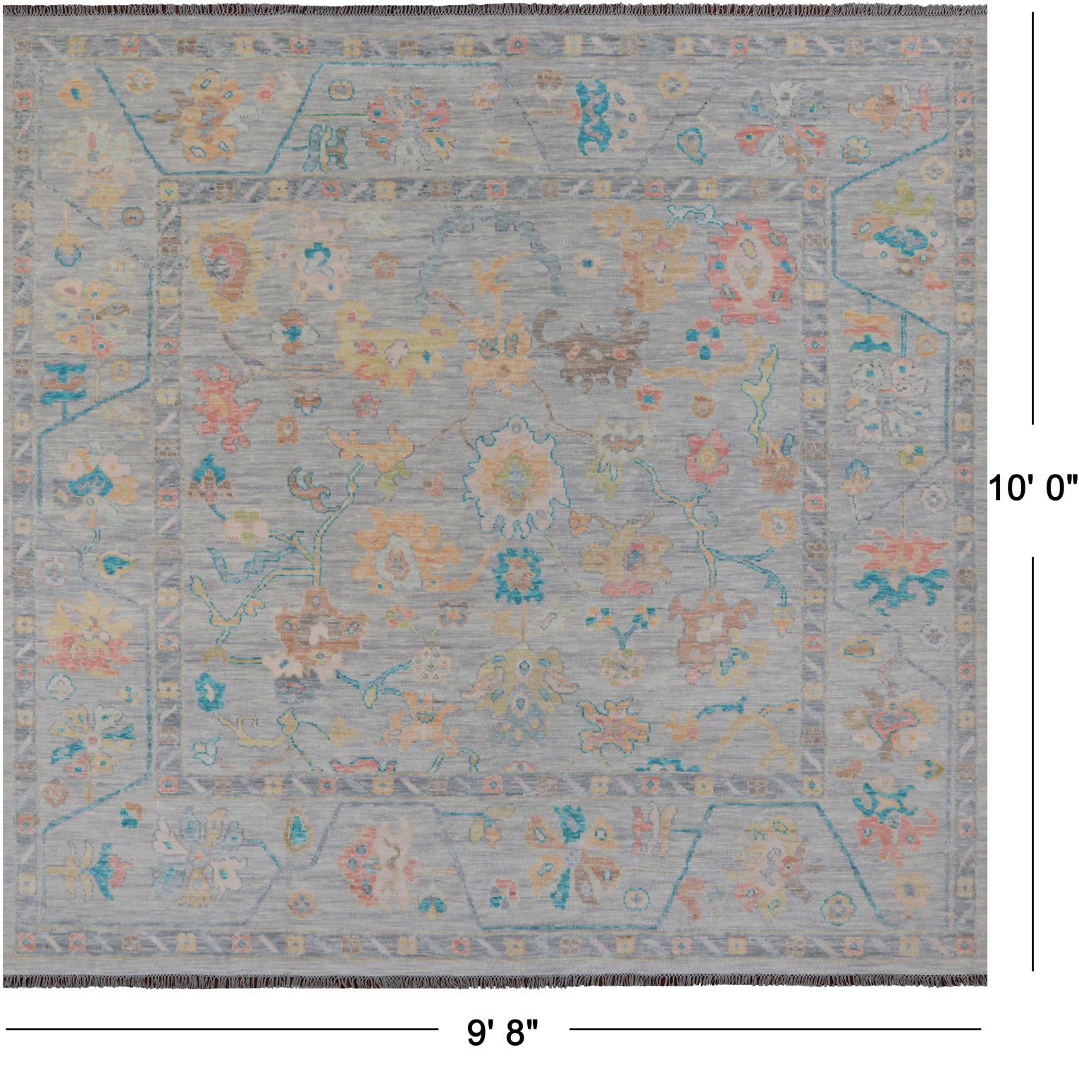SUPER SALE Silver Square Turkish Oushak Handmade Wool Rug - 9' 8" X 10' 0"