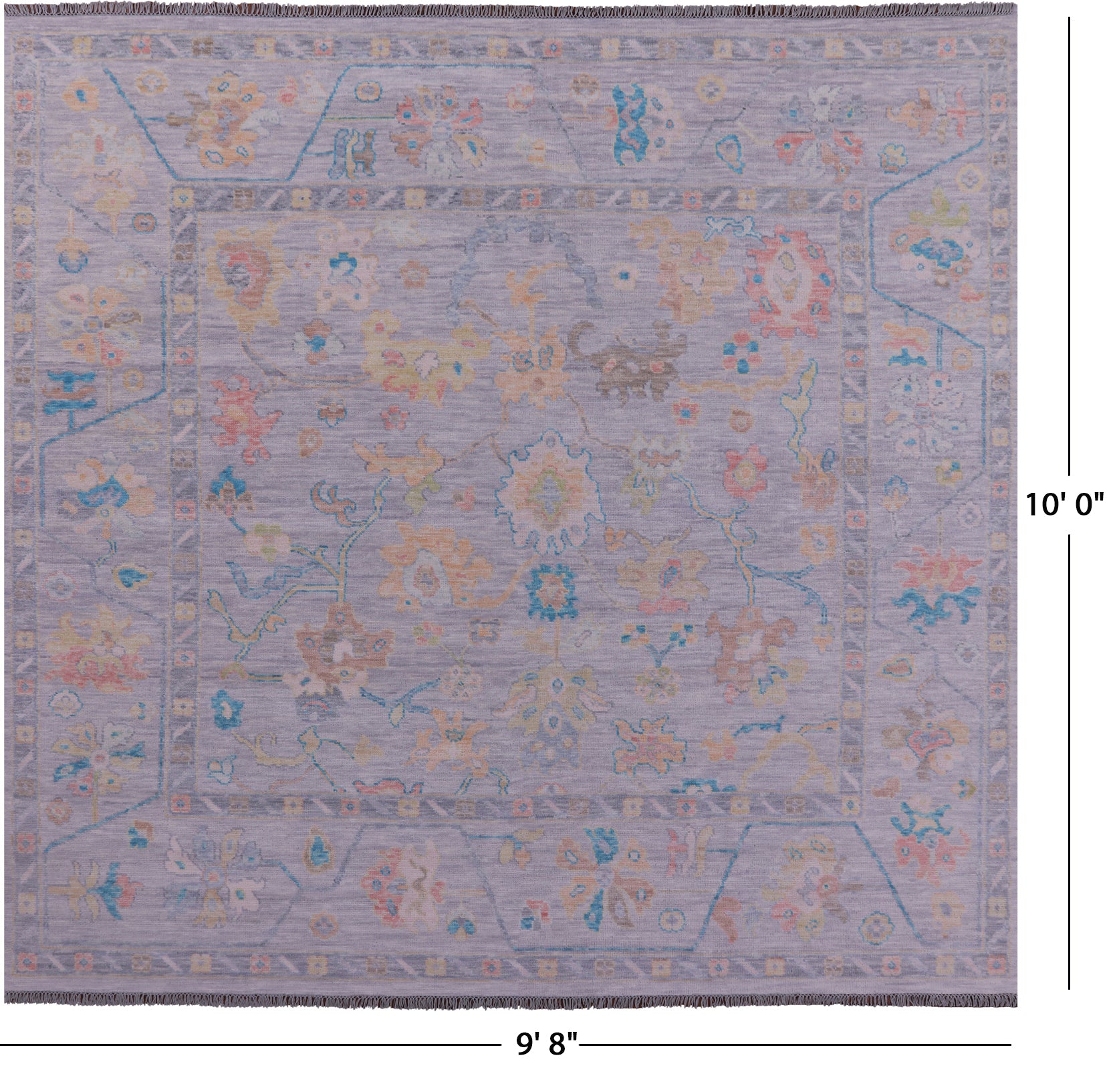 Silver Square Turkish Oushak Handmade Wool Rug - 9' 8" X 10' 0" - Golden Nile