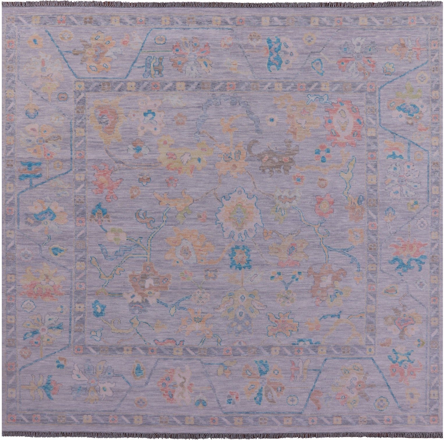 Silver Square Turkish Oushak Handmade Wool Rug - 9' 8" X 10' 0" - Golden Nile
