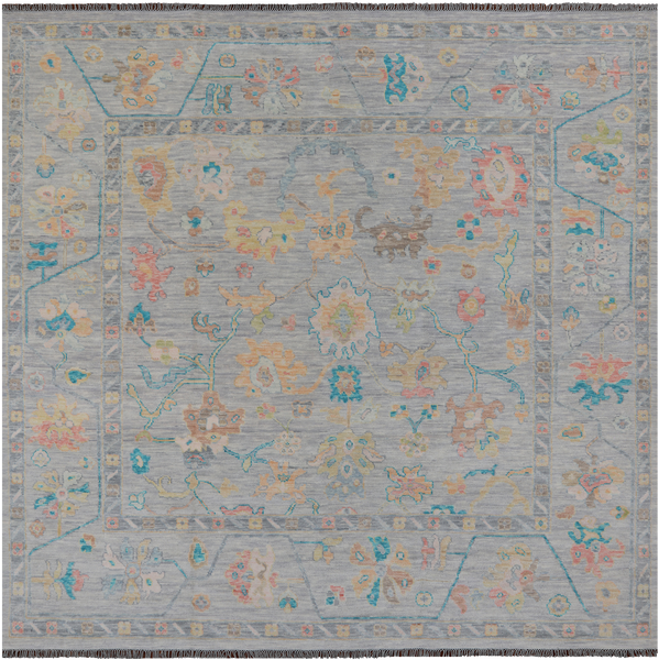 SUPER SALE Silver Square Turkish Oushak Handmade Wool Rug - 9' 8" X 10' 0"
