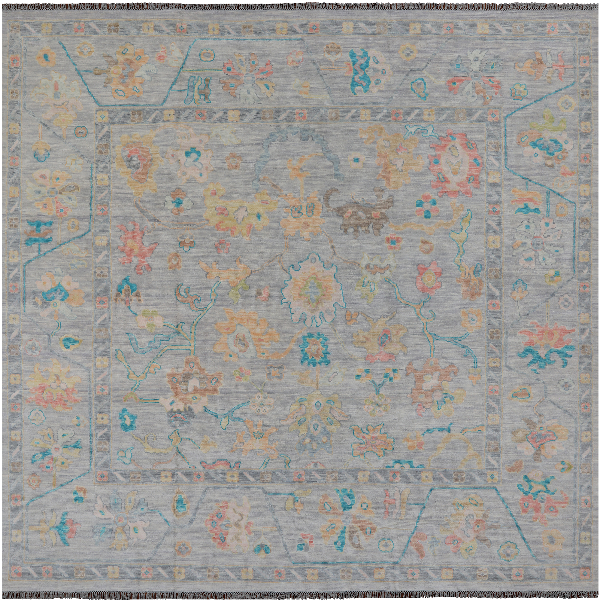 SUPER SALE Silver Square Turkish Oushak Handmade Wool Rug - 9' 8" X 10' 0"