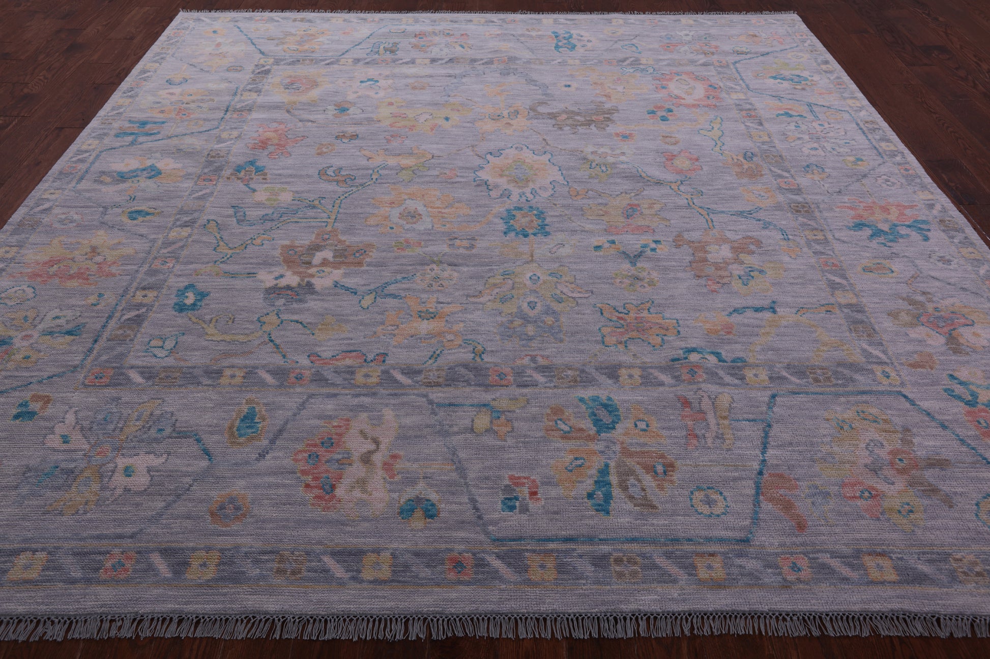 Silver Square Turkish Oushak Handmade Wool Rug - 9' 8" X 10' 0" - Golden Nile