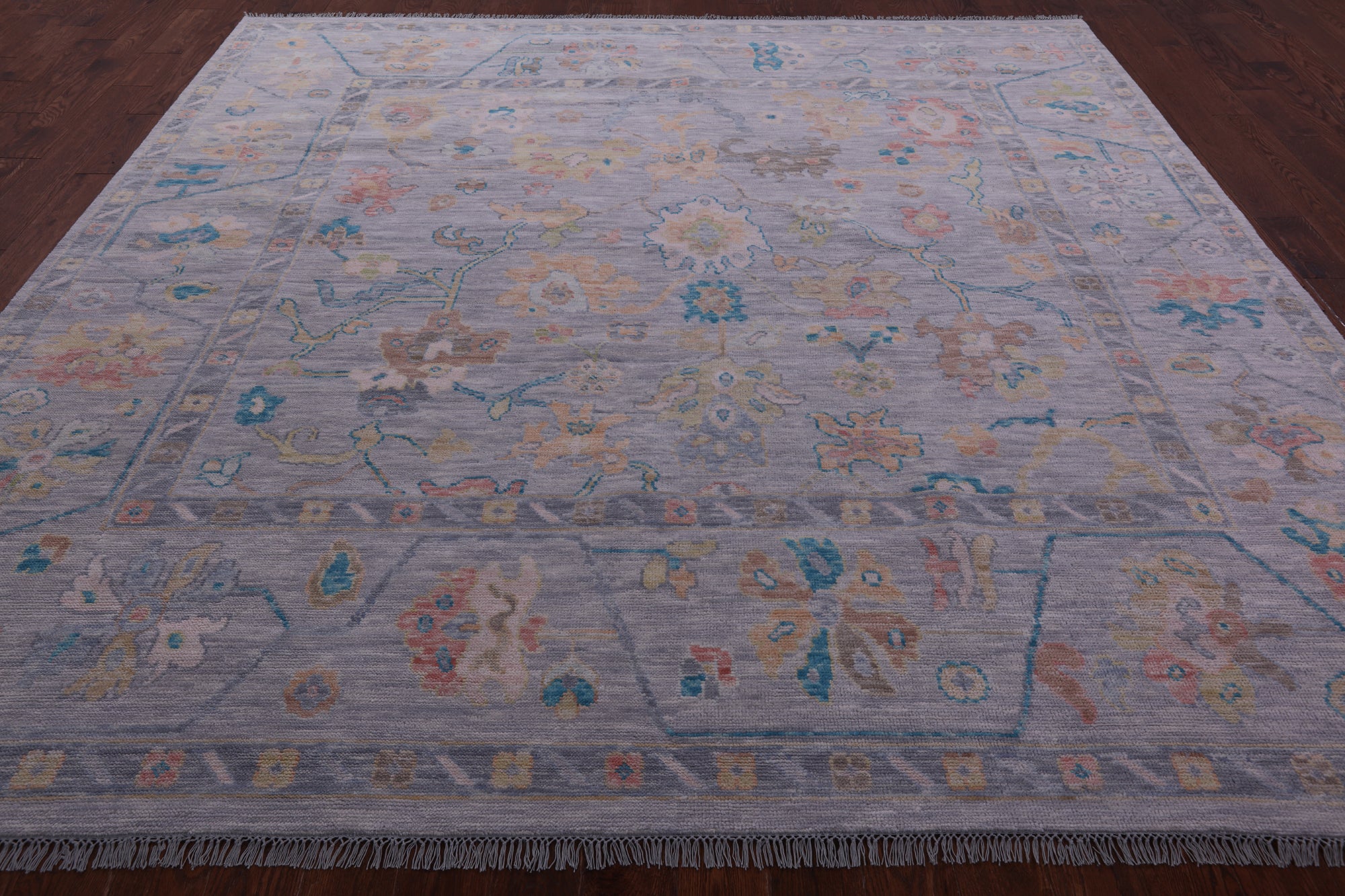 Silver Square Turkish Oushak Handmade Wool Rug - 9' 8" X 10' 0" - Golden Nile