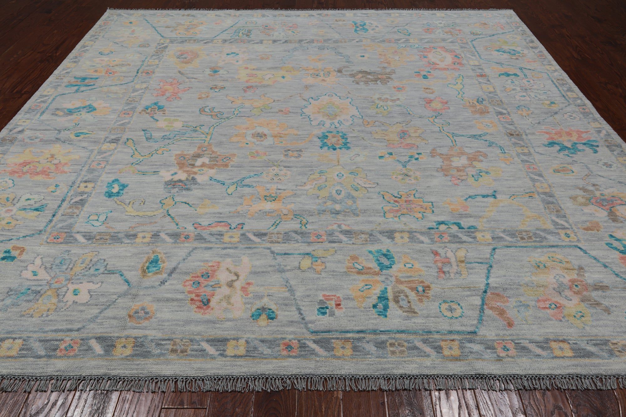 SUPER SALE Silver Square Turkish Oushak Handmade Wool Rug - 9' 8" X 10' 0"