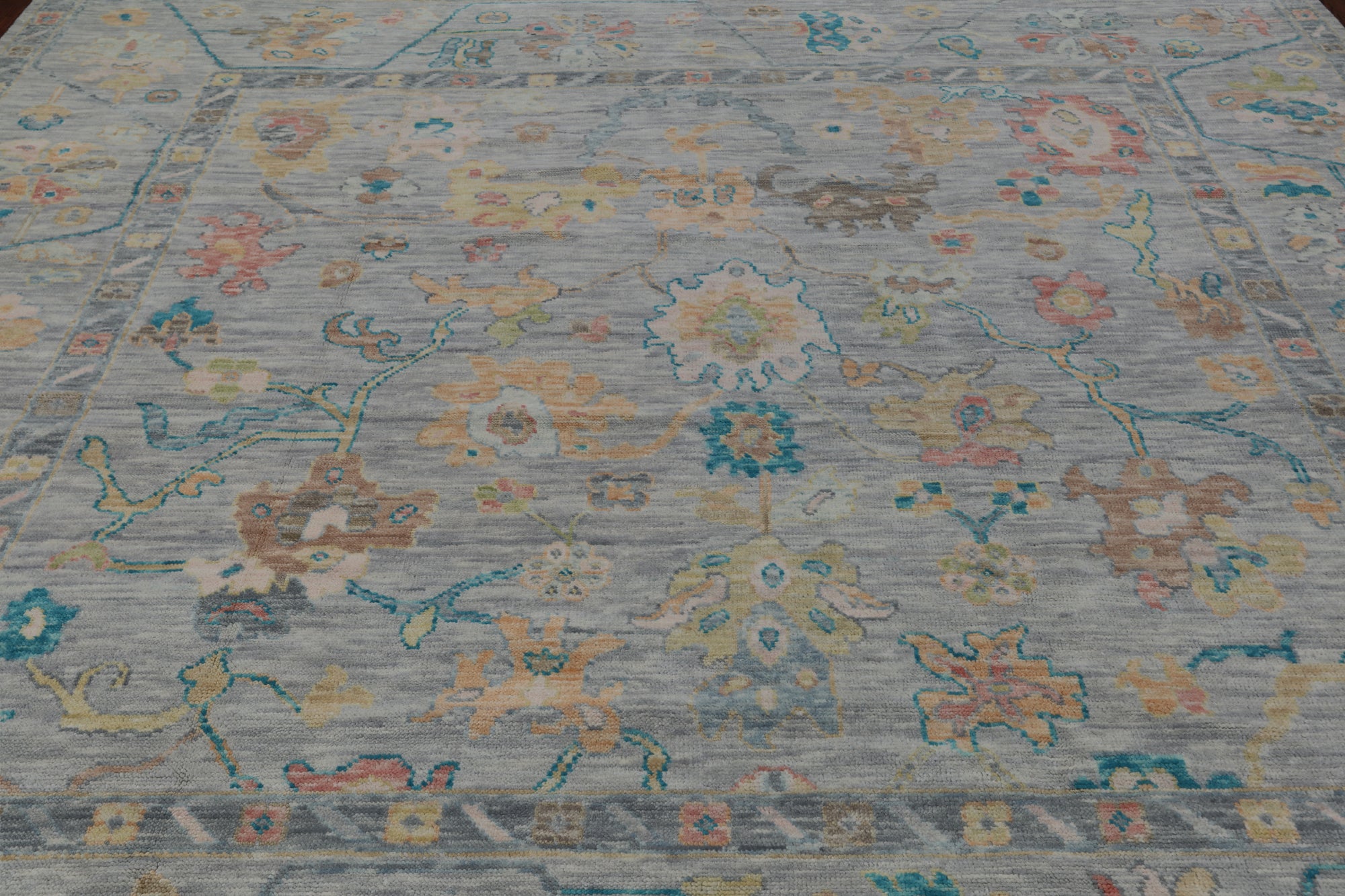SUPER SALE Silver Square Turkish Oushak Handmade Wool Rug - 9' 8" X 10' 0"