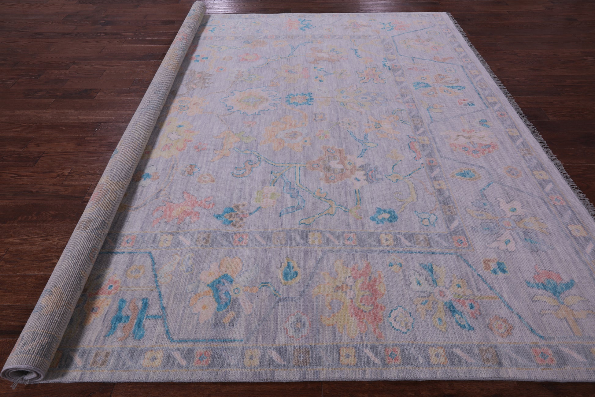 Silver Square Turkish Oushak Handmade Wool Rug - 9' 8" X 10' 0" - Golden Nile