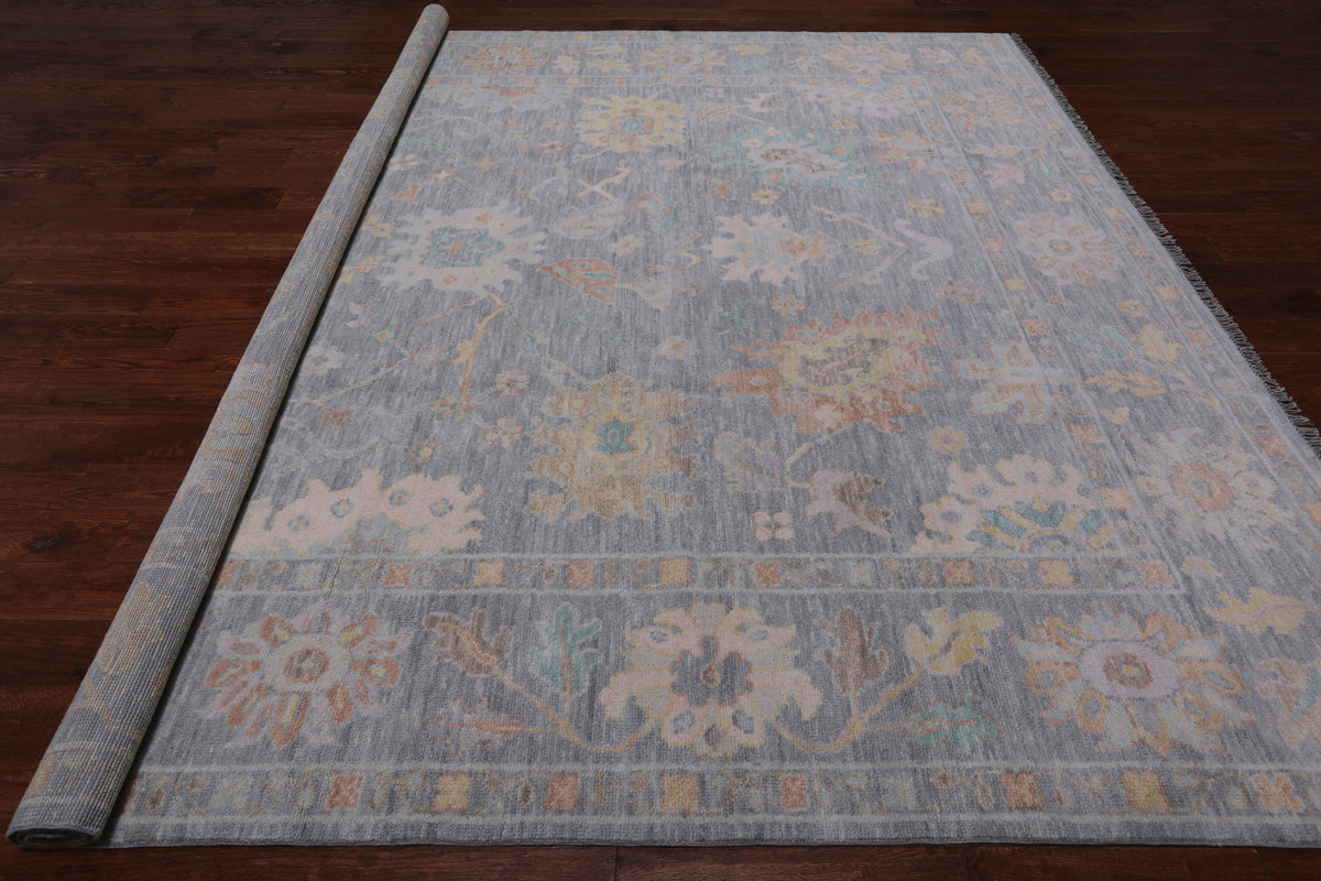 SUPER SALE Silver Square Turkish Oushak Hand Knotted Wool Rug - 9' 9" X 10' 4"