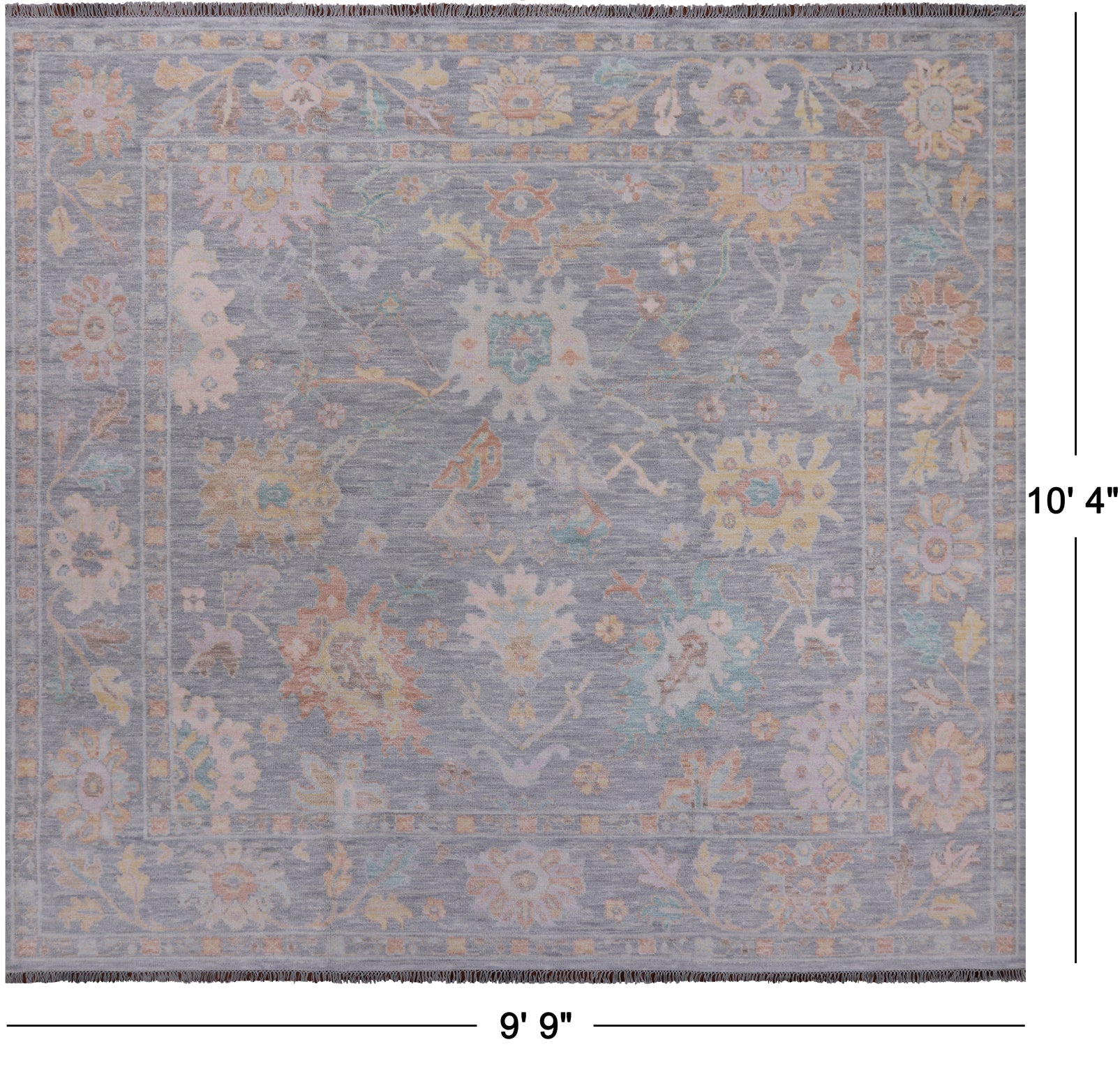 SUPER SALE Silver Square Turkish Oushak Hand Knotted Wool Rug - 9' 9" X 10' 4"