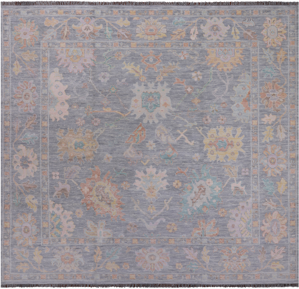 SUPER SALE Silver Square Turkish Oushak Hand Knotted Wool Rug - 9' 9" X 10' 4"