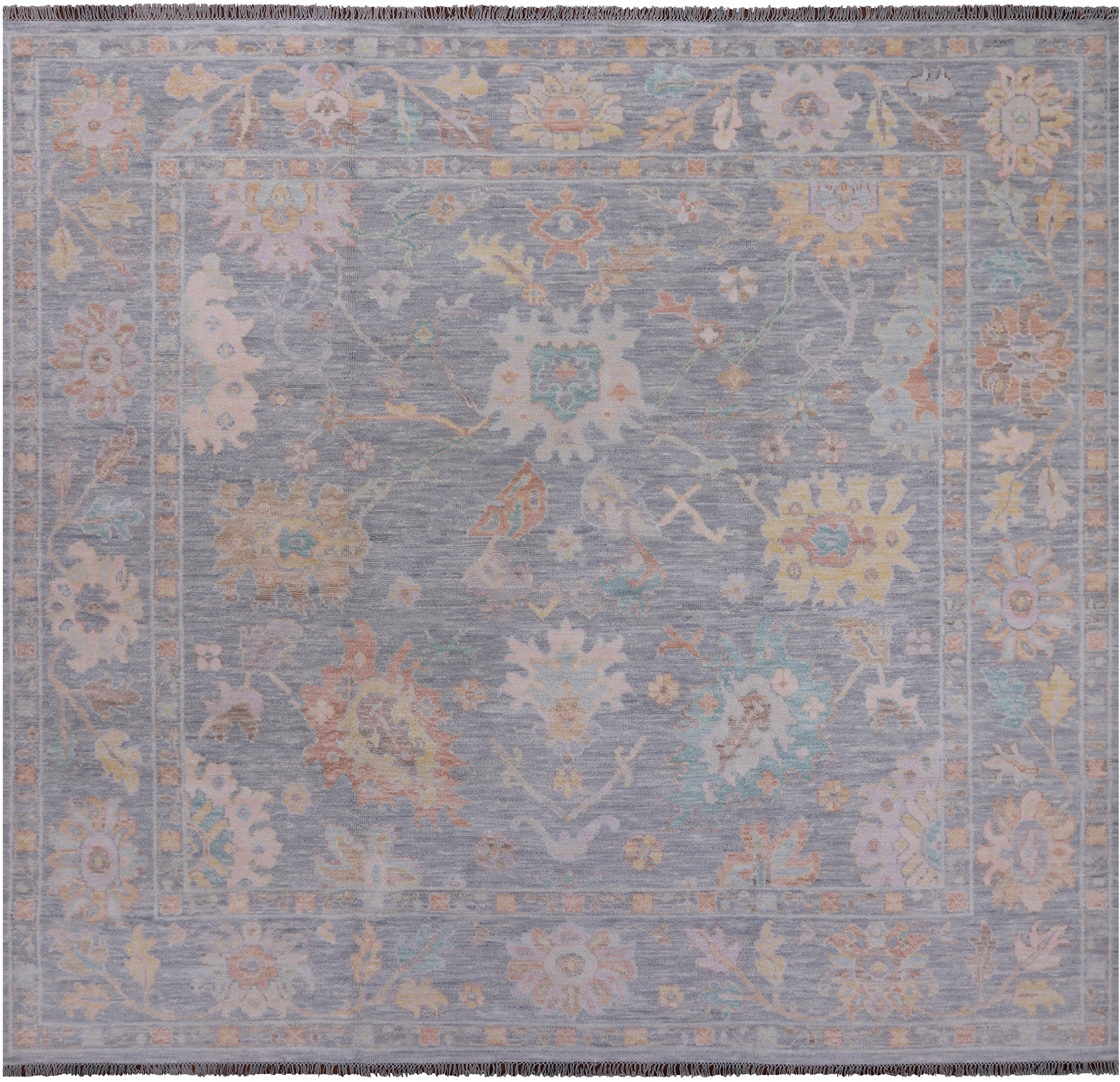 SUPER SALE Silver Square Turkish Oushak Hand Knotted Wool Rug - 9' 9" X 10' 4"