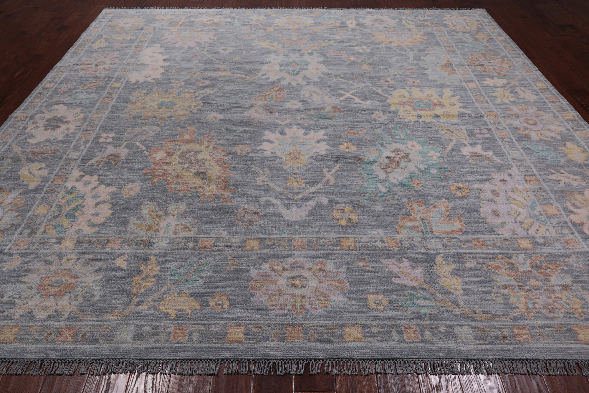 SUPER SALE Silver Square Turkish Oushak Hand Knotted Wool Rug - 9' 9" X 10' 4"
