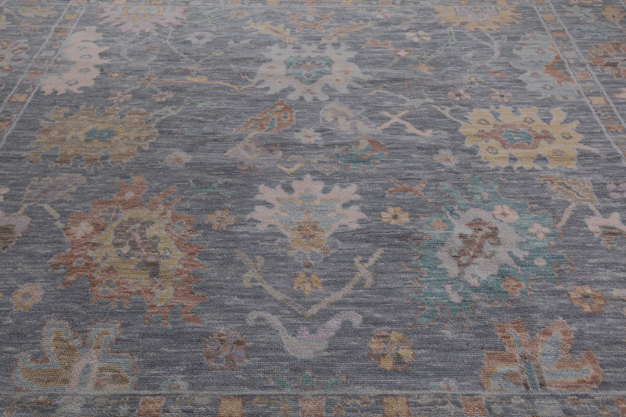 SUPER SALE Silver Square Turkish Oushak Hand Knotted Wool Rug - 9' 9" X 10' 4"
