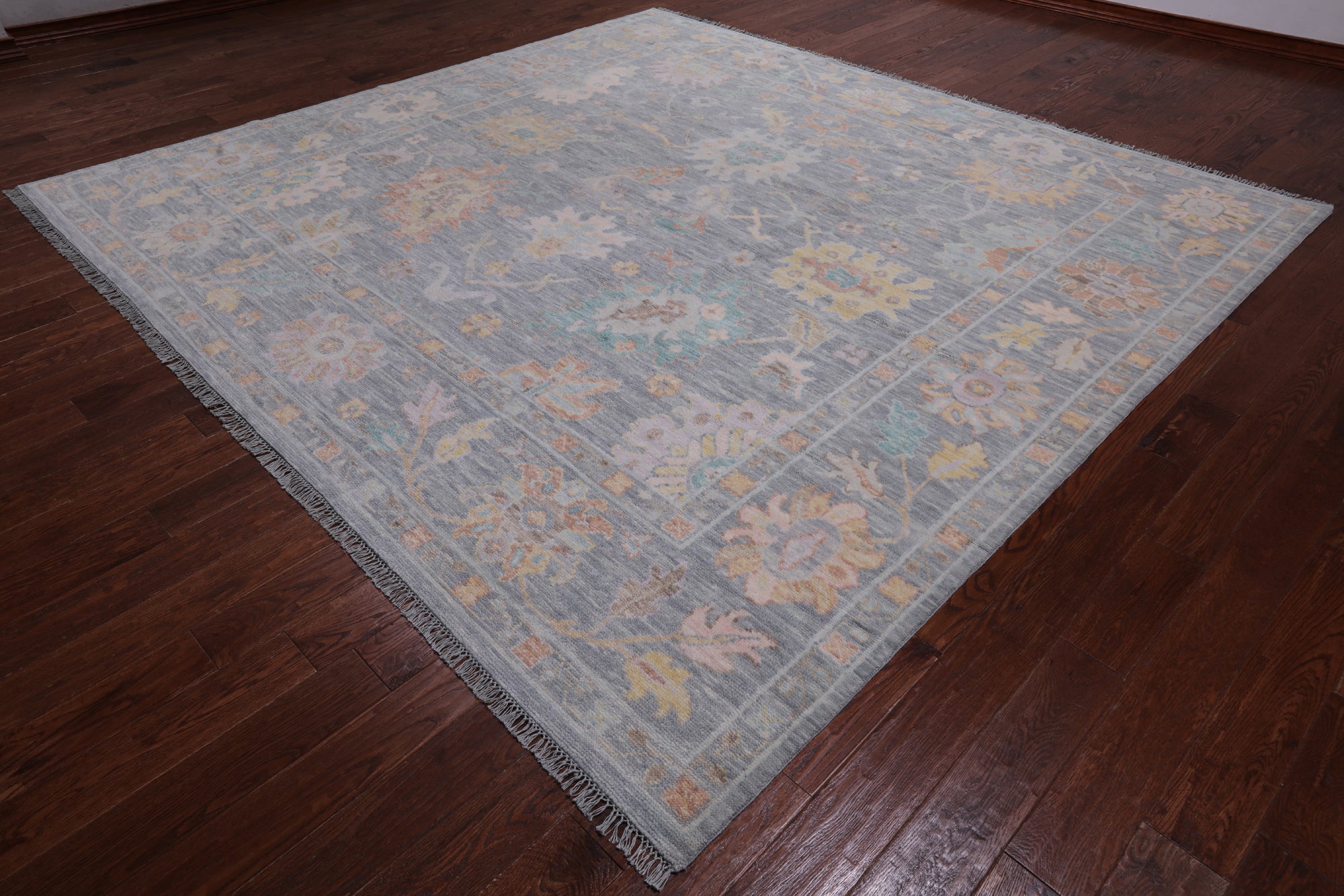 SUPER SALE Silver Square Turkish Oushak Hand Knotted Wool Rug - 9' 9" X 10' 4"