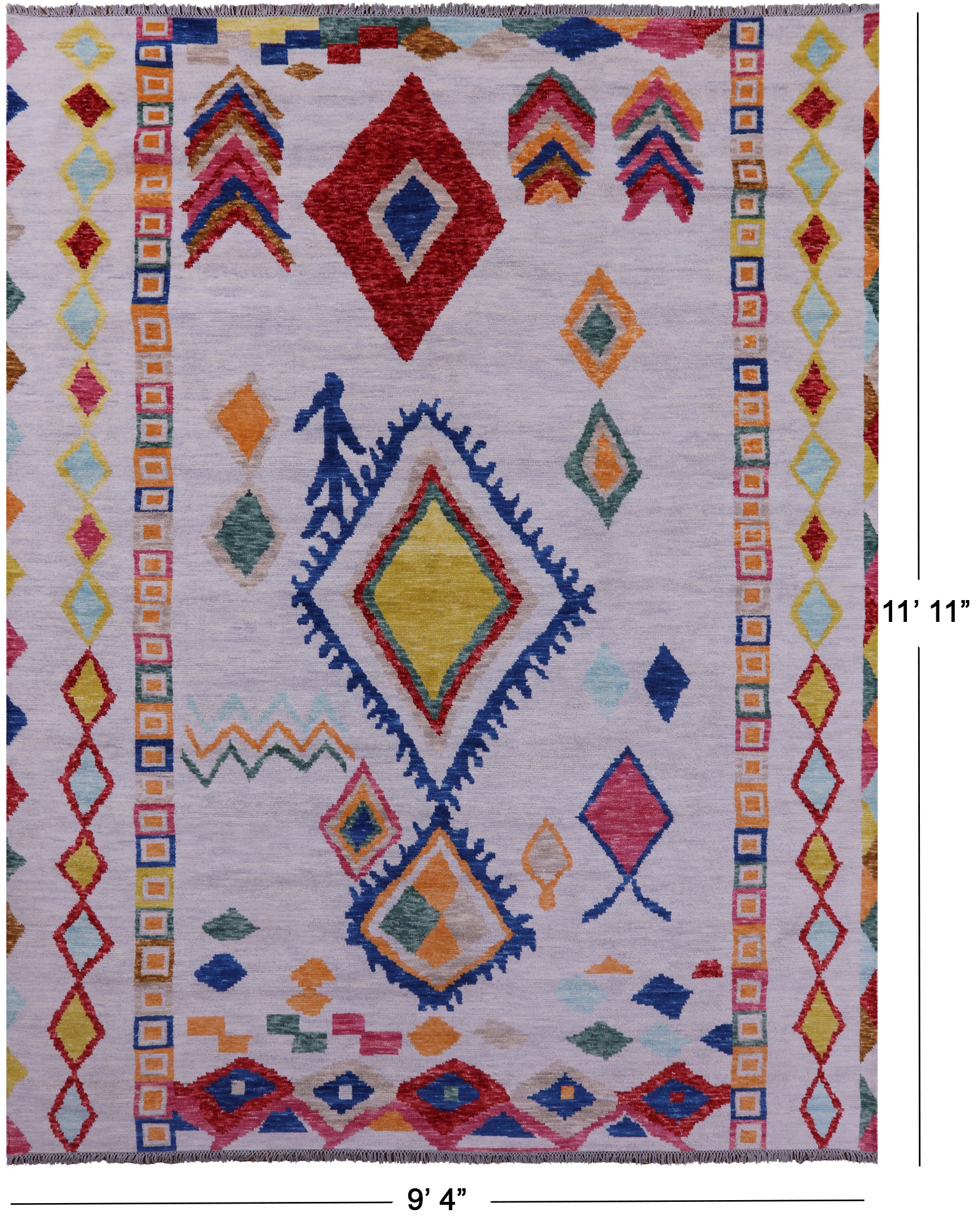 Grey Tribal Moroccan Hand Knotted Wool Rug - 9' 4" X 11' 11" - Golden Nile