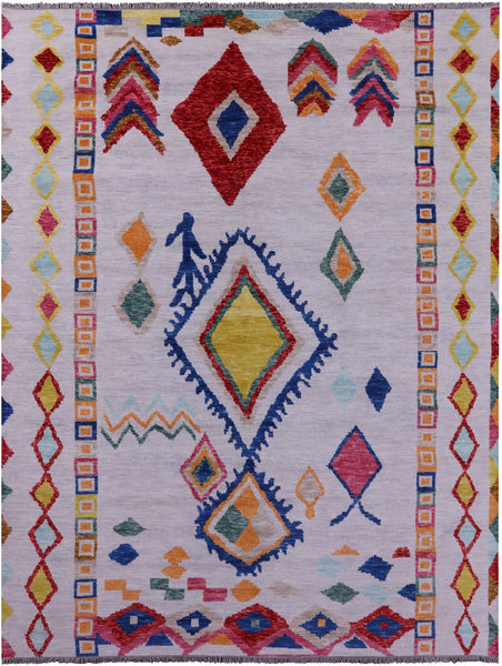 Grey Tribal Moroccan Hand Knotted Wool Rug - 9' 4" X 11' 11" - Golden Nile