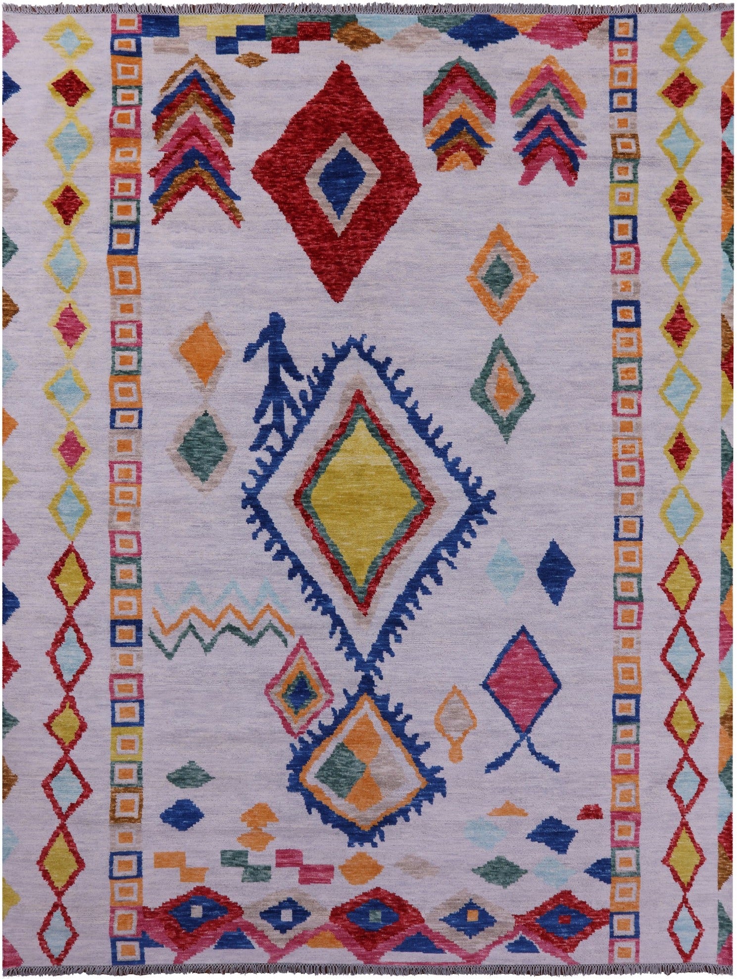 Grey Tribal Moroccan Hand Knotted Wool Rug - 9' 4" X 11' 11" - Golden Nile