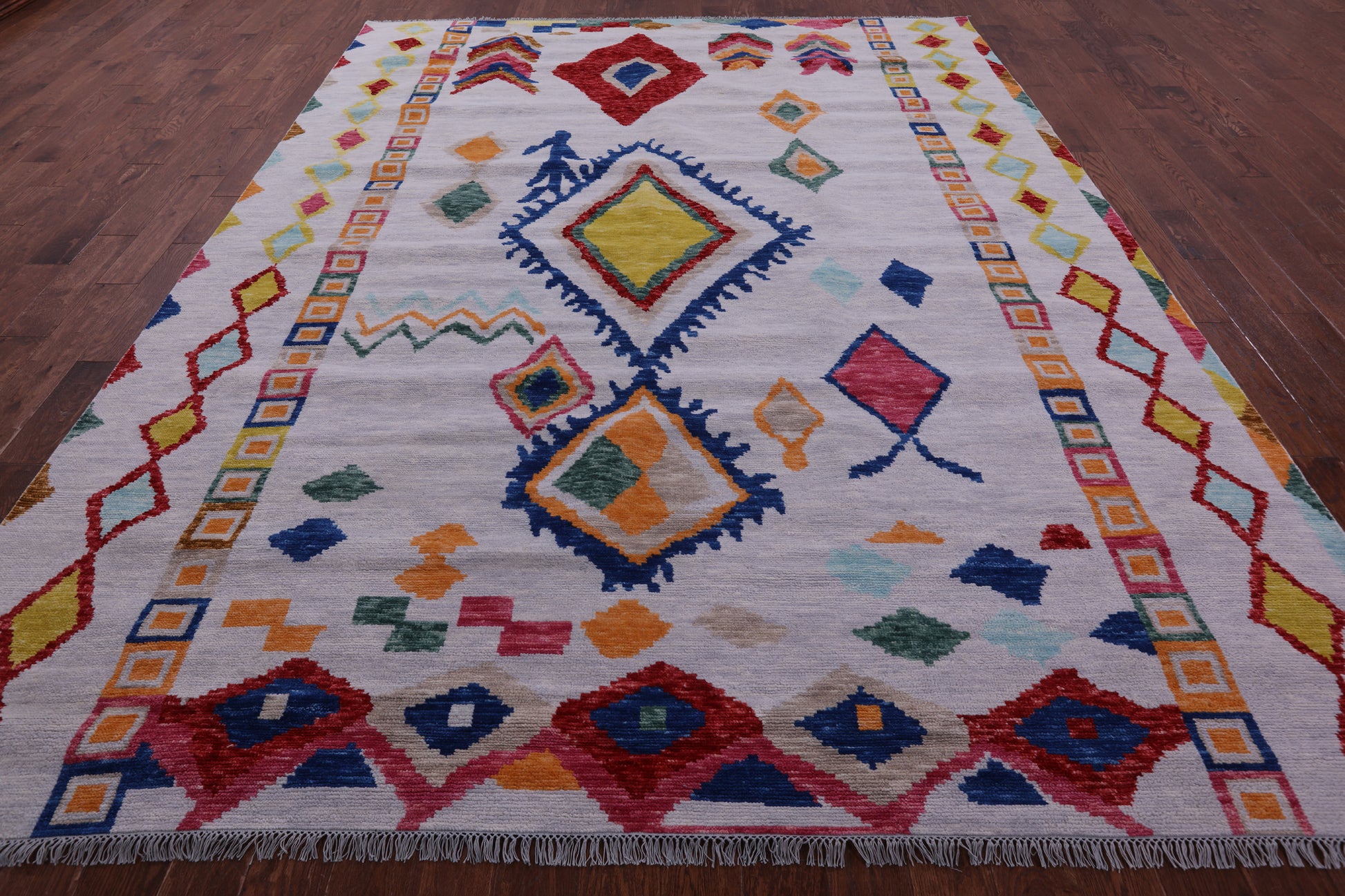 Grey Tribal Moroccan Hand Knotted Wool Rug - 9' 4" X 11' 11" - Golden Nile